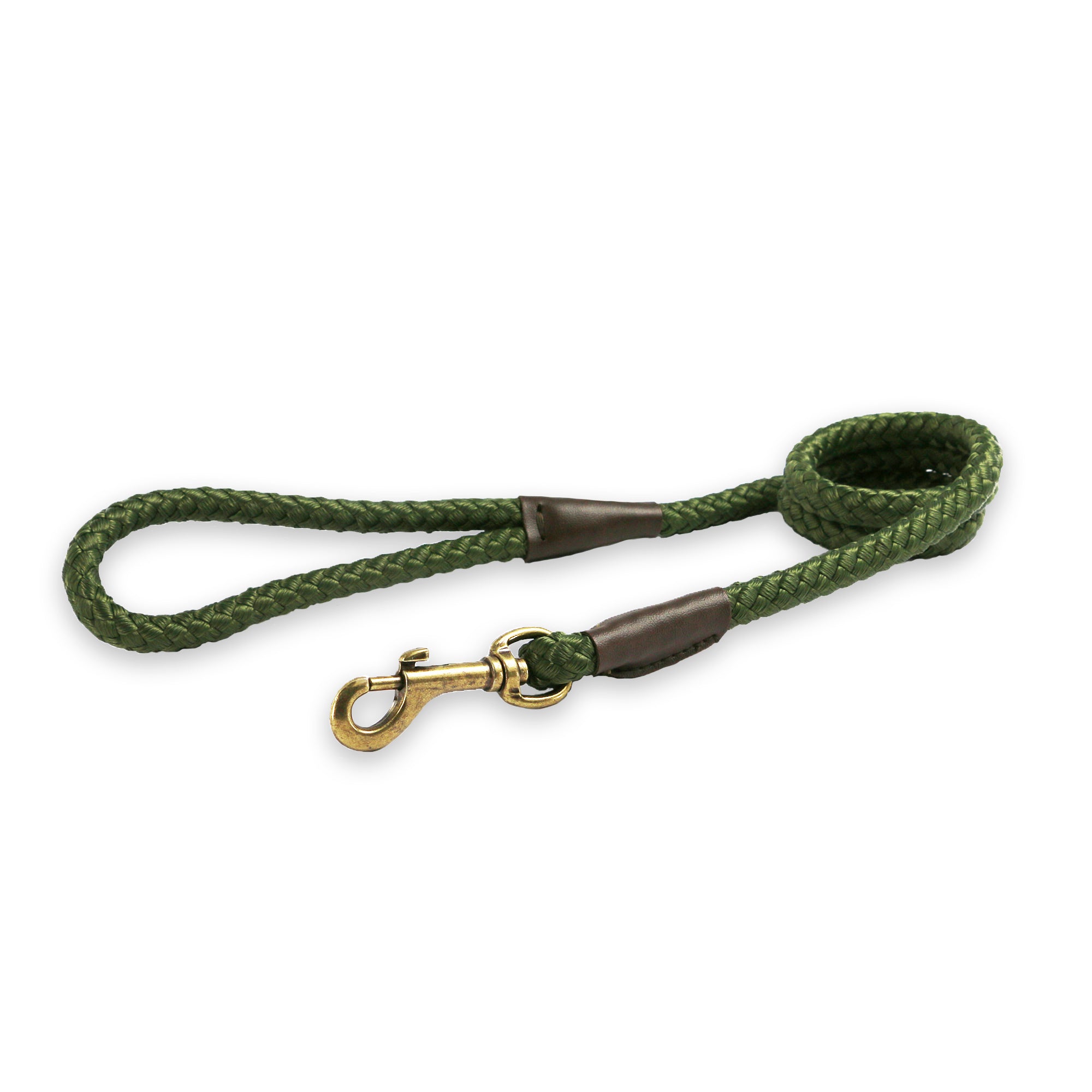 Ancol Heritage green diamond-weave rope lead with leather-effect joints and trigger hook
