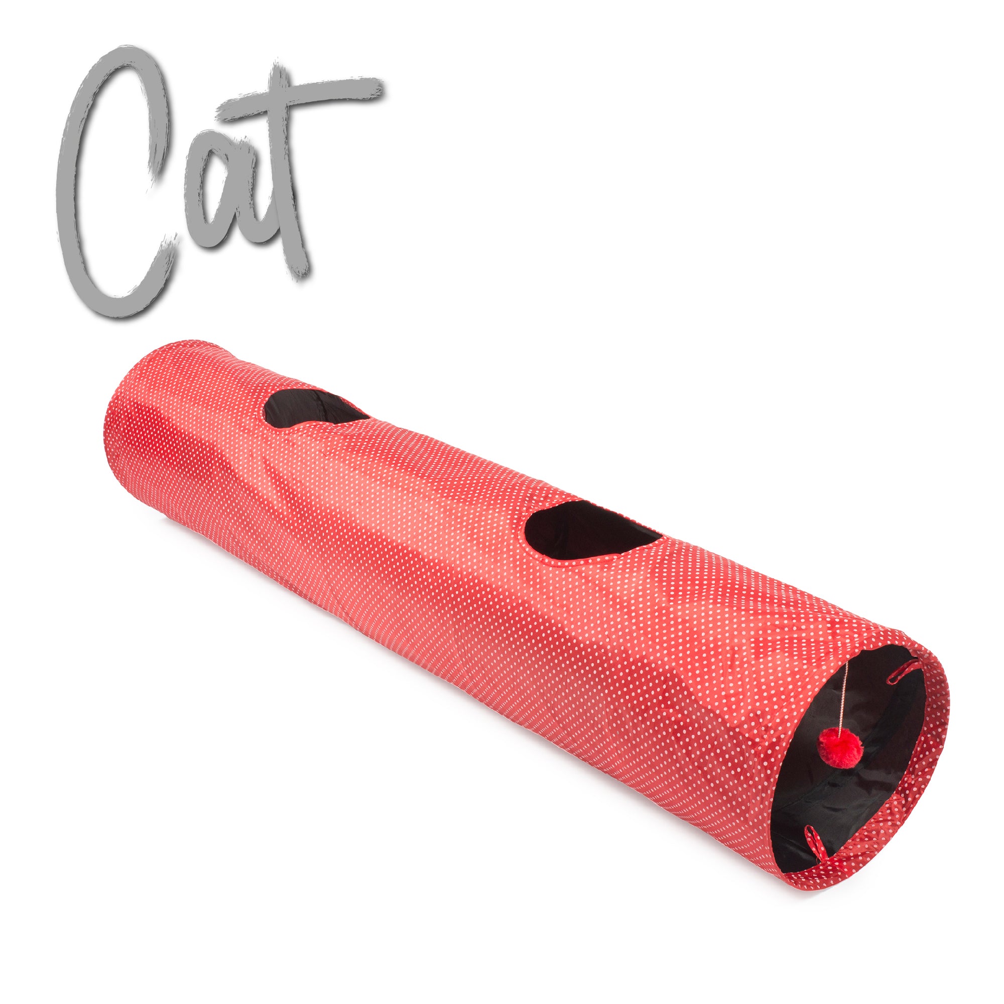 Ancol Acticat Red Polka Cat Tunnel – 1.3m Crinkle Play Tunnel with Toy