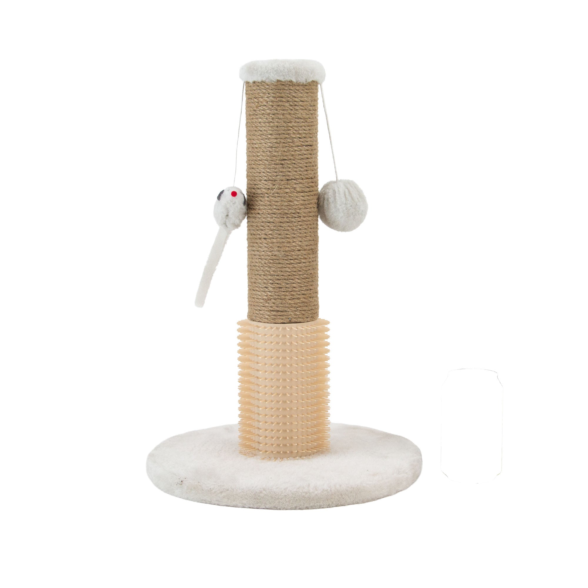 Ancol Pompom and Mouse cat scratch post with a sisal post, dangling toys and grooming brush