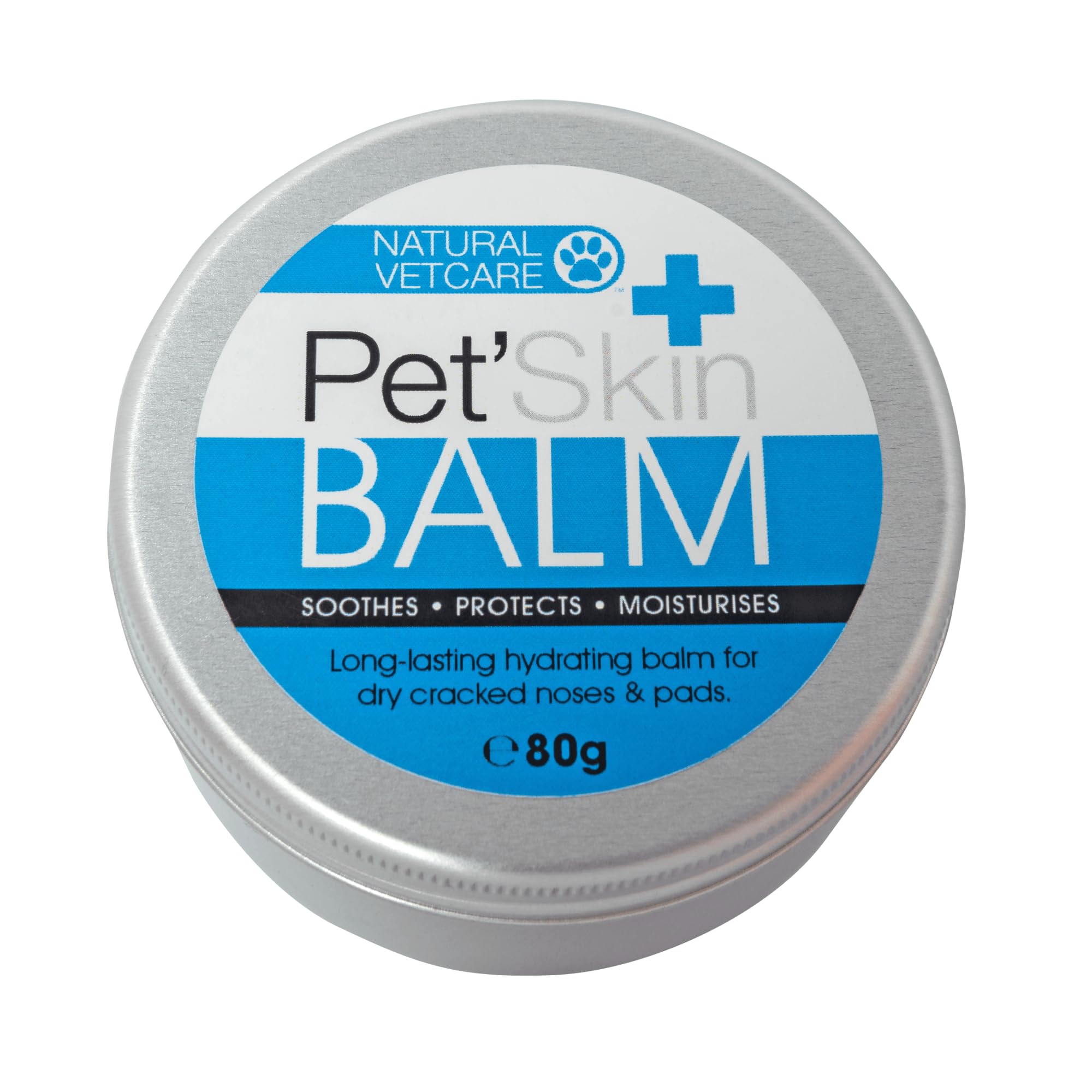 Pet Skin Balm container with blue and white label on a white background
