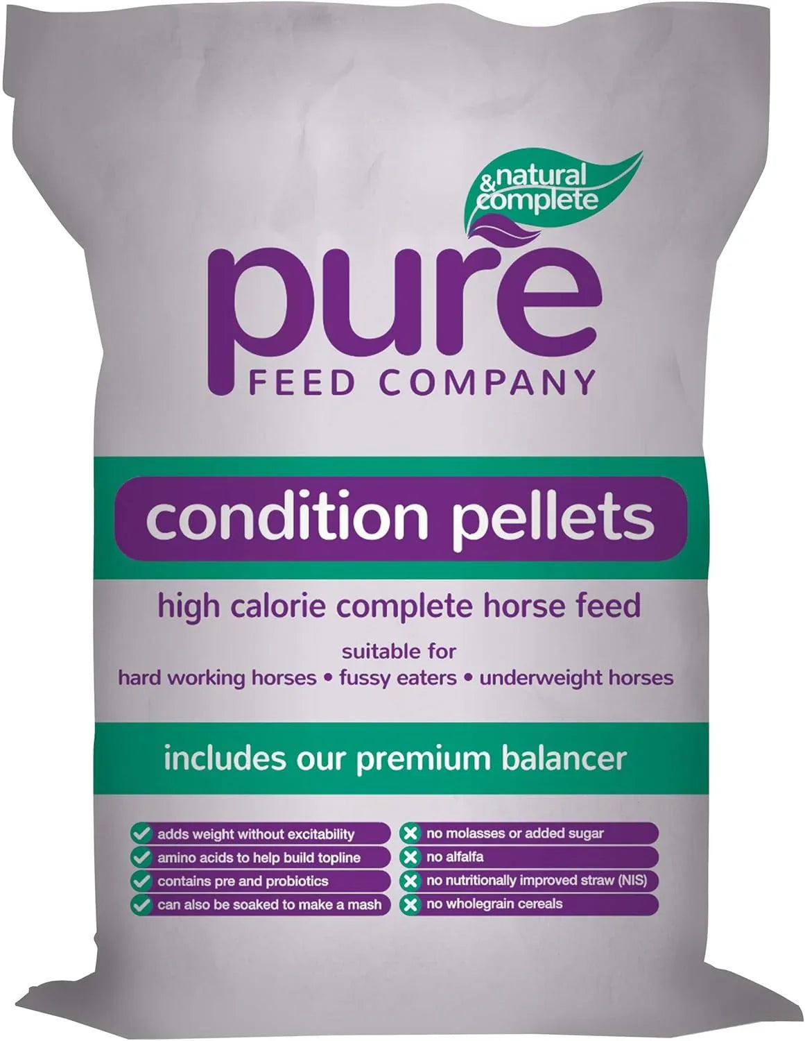 Pure Feed Company Pure Condition Pellets – 15kg Complete High-Fibre Horse &amp; Pony Feed for Condition, Topline & Digestive Health
