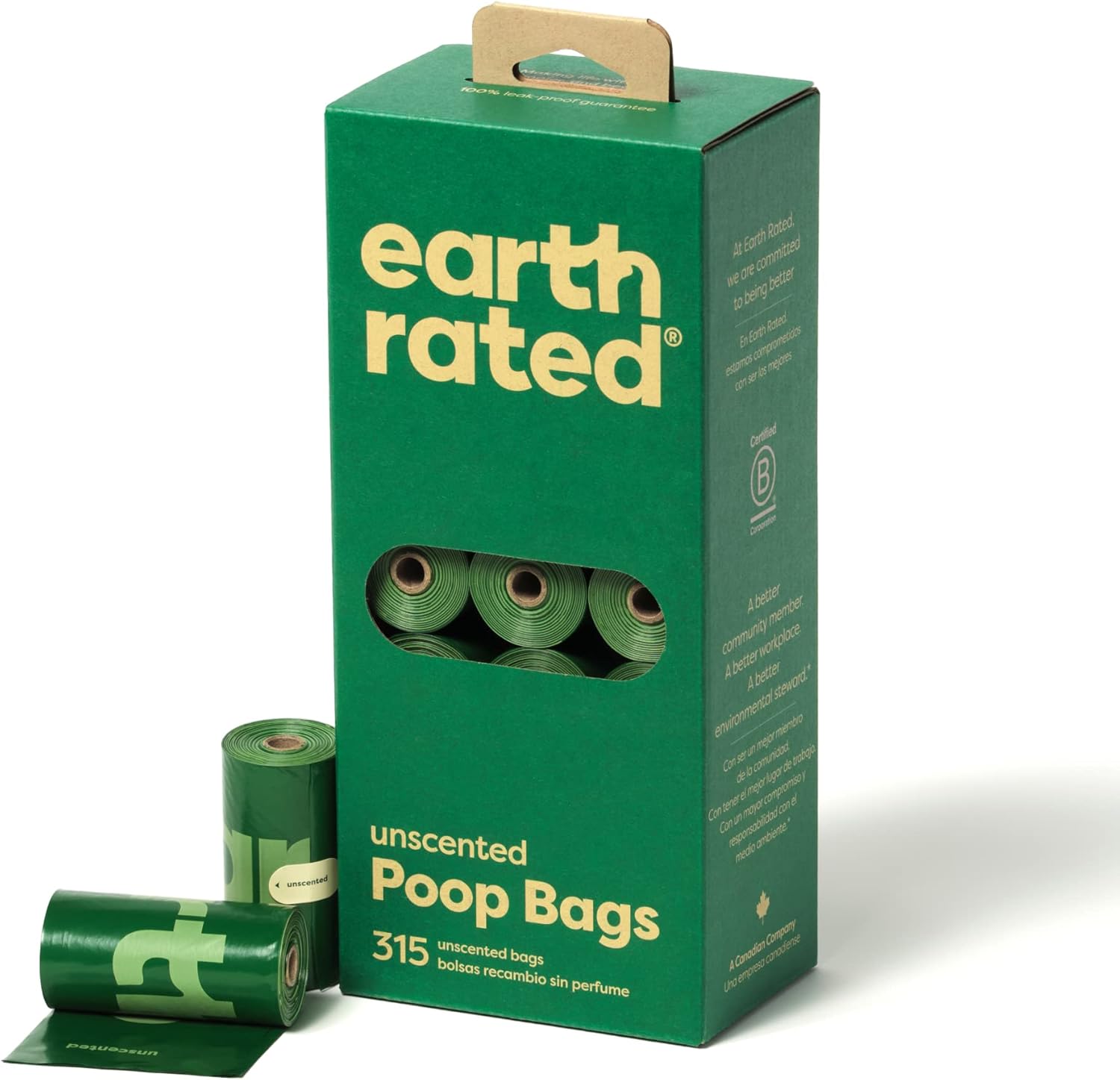 Earth Rated Unscented Poo Bags 21x15cm - 315 Bags (21 Rolls) Leak-Proof Refills
