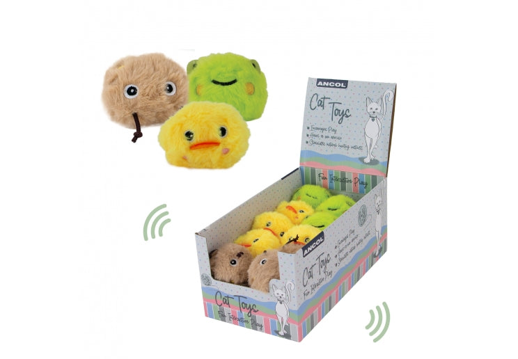Ancol Noisy Pond Pals Display Box 24pcs – Interactive Sound Cat Toys for Hunting Play