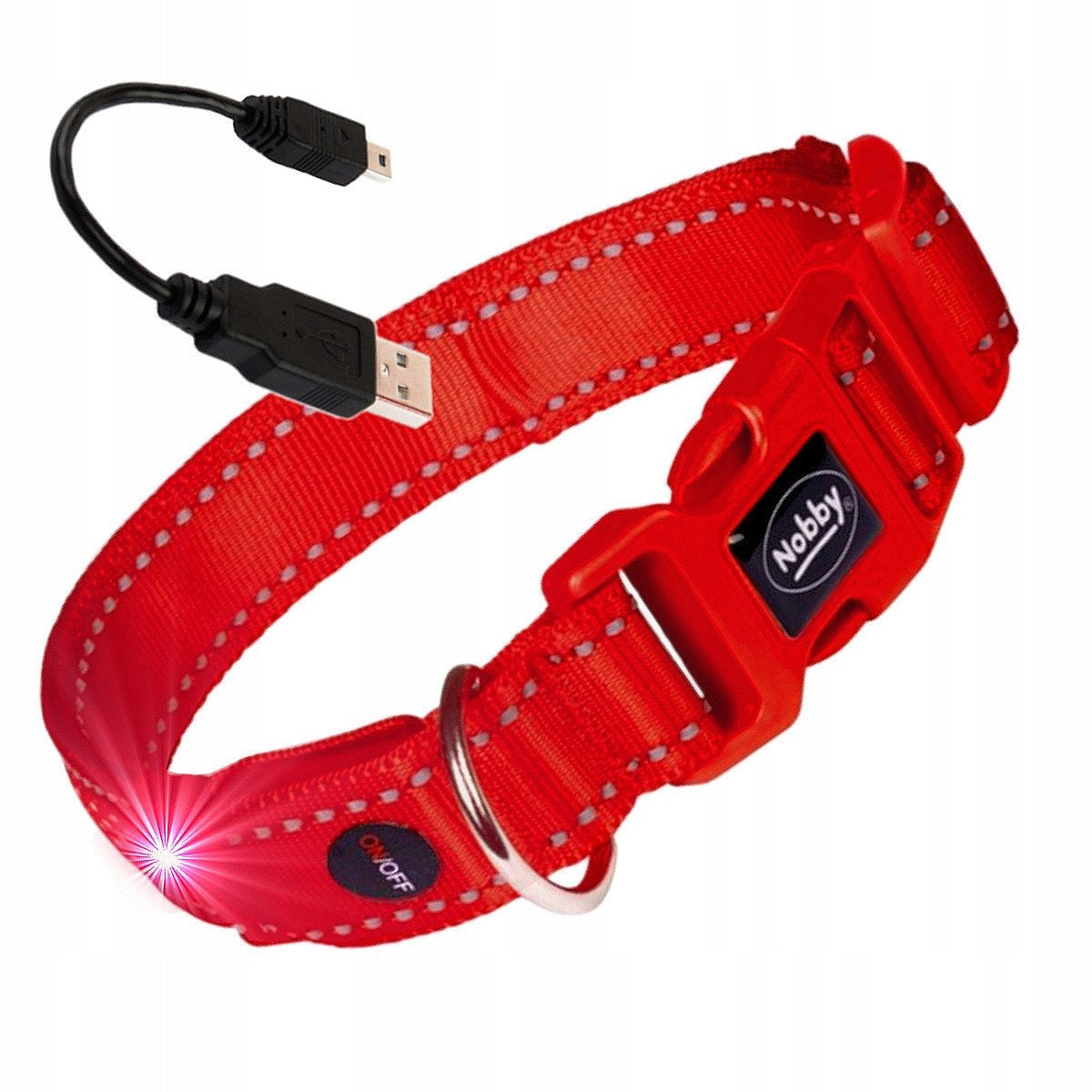 Nobby Flash Mesh LED Dog Collar – Red, Medium, Light-Up Collar for Night Walks