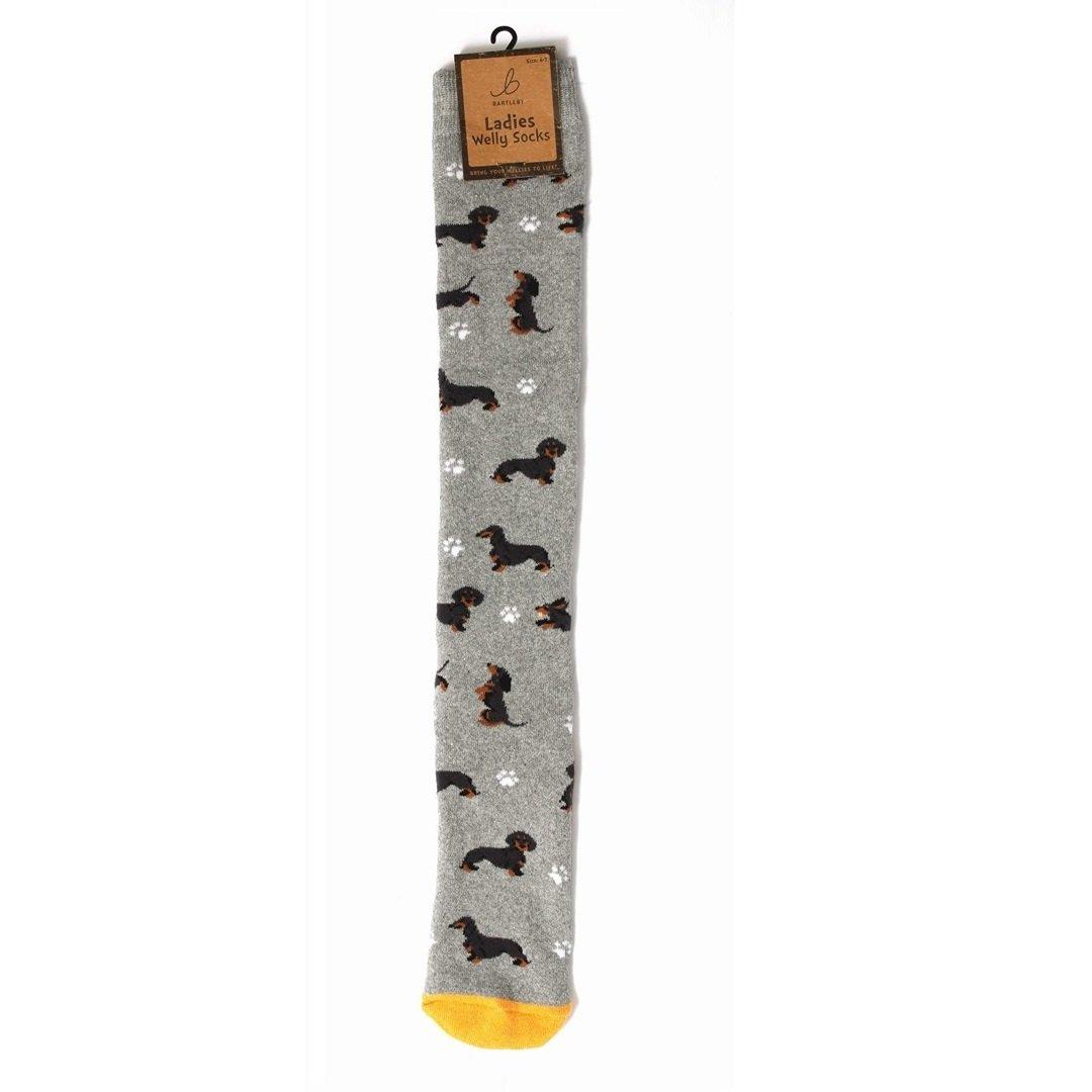 Bartleby Funky Welly Socks – Sausage Dog, Ladies Size 4-7, Cotton Rich