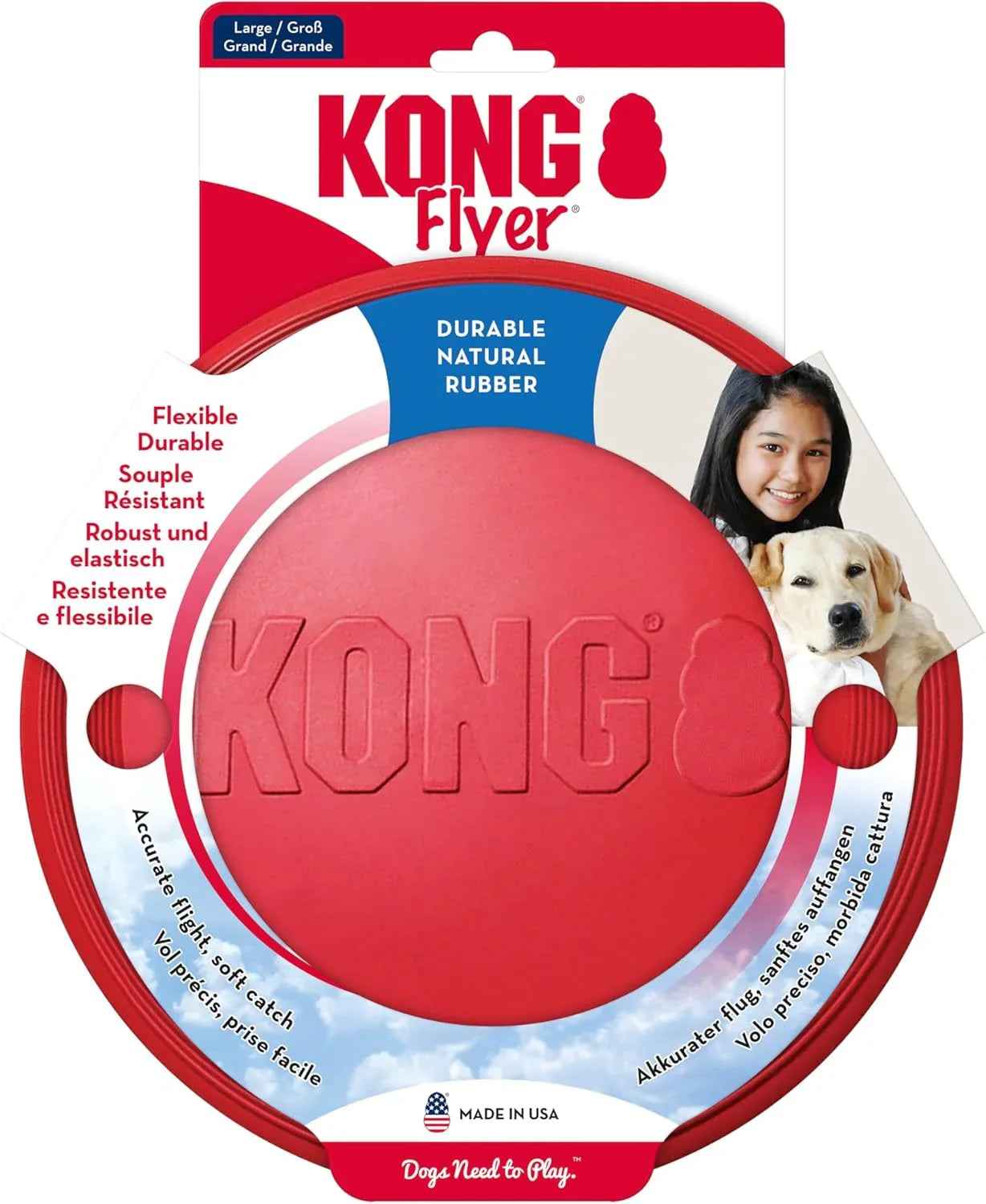 KONG Flyer – Large Red Durable Rubber Flying Disc Dog Toy for Fetch & Outdoor Play