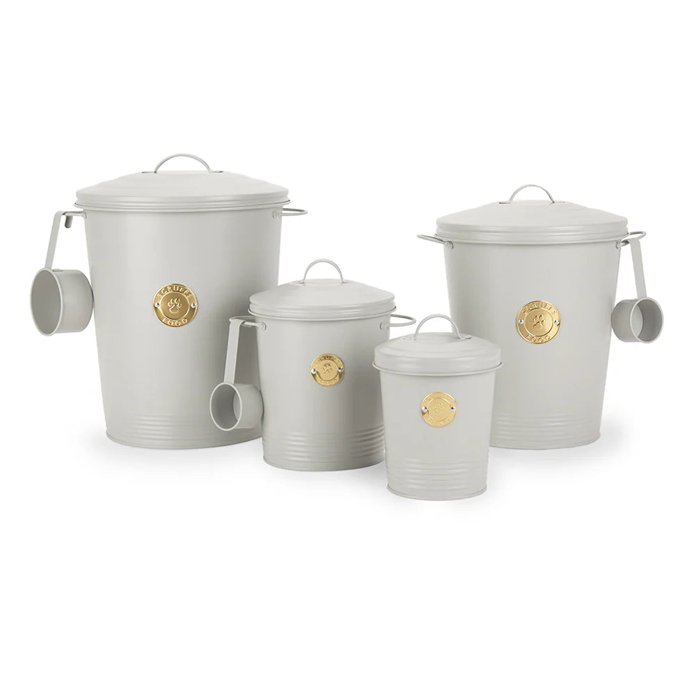 Scruffs Cantina 12L Steel Storage Pet Food Canister & Scoop - Light Grey