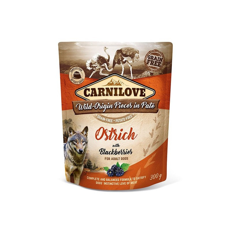 CARNILOVE Dog Pouch Ostrich with Blackberries 300g Wet Dog Food