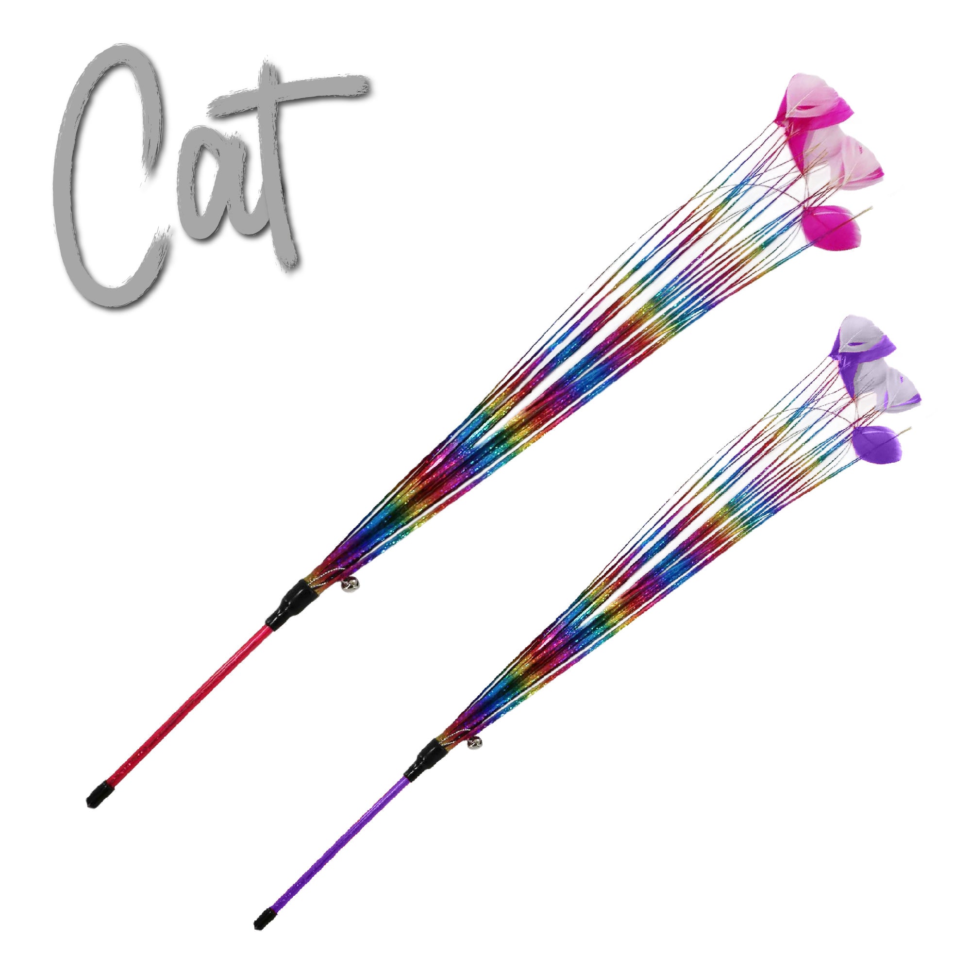 Ancol Rainbow Feather Cat Teaser – Colourful Wand Toy for Interactive Play