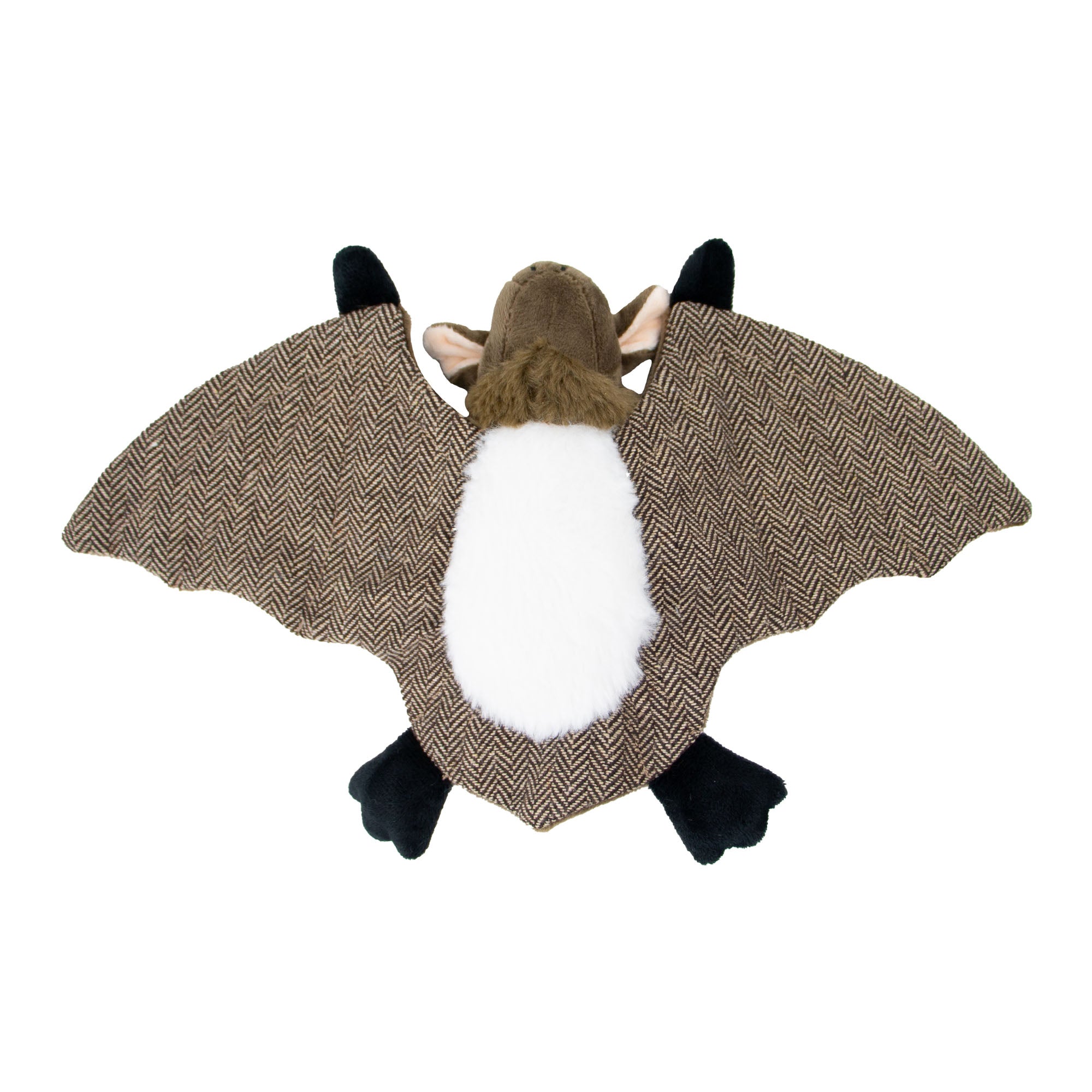 Front view of Barnaby Bat showing the patterned wings and white tummy