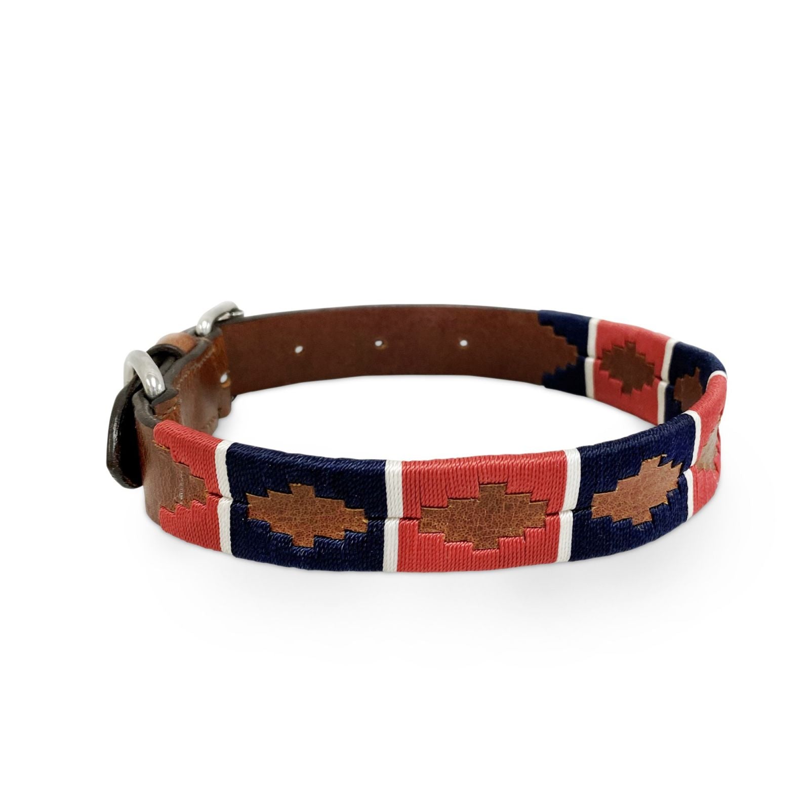 KM Elite Argentinian Leather Dog Collar – Medium, Navy/Red/White