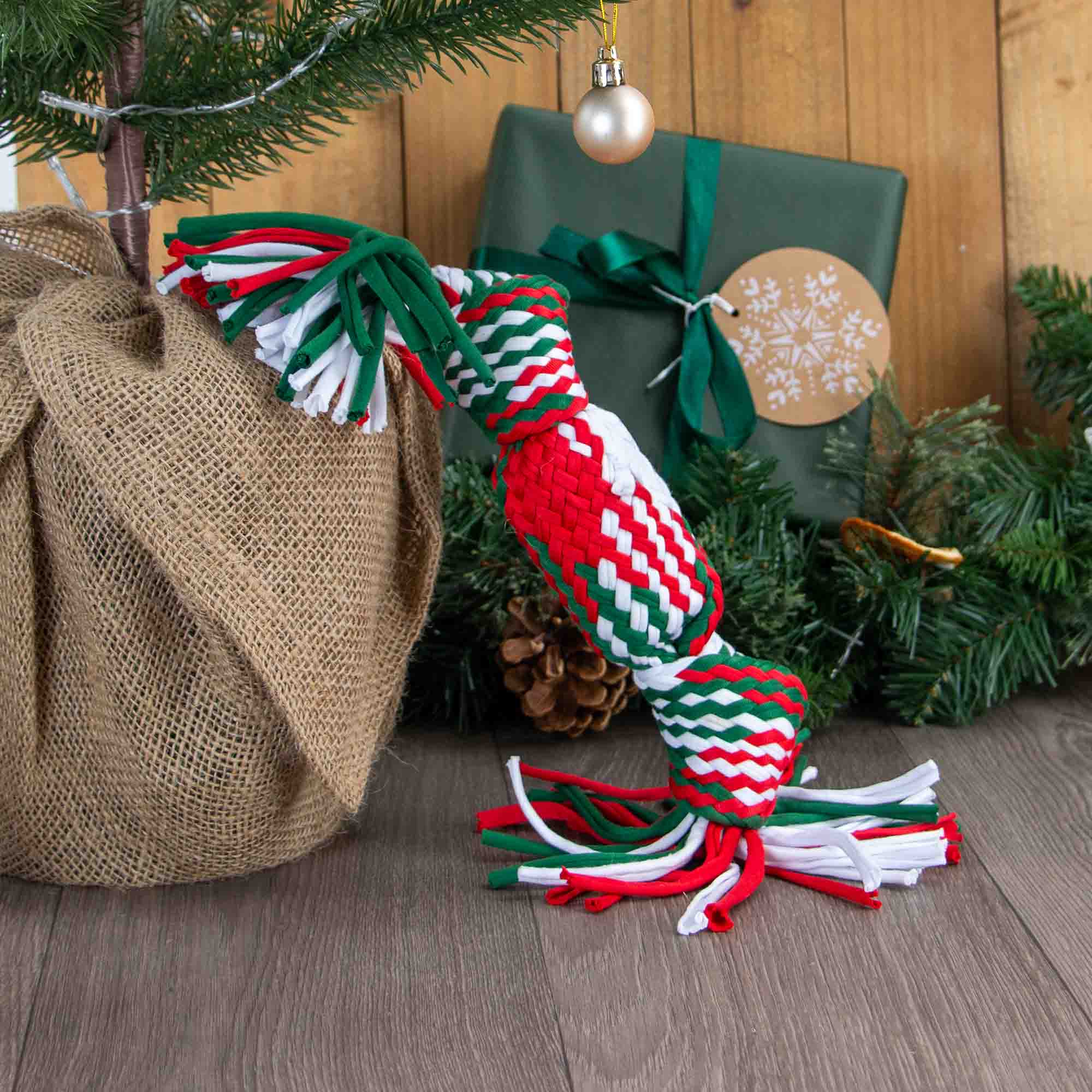 Ancol Squeaky Christmas Cracker Rope festive dog toy