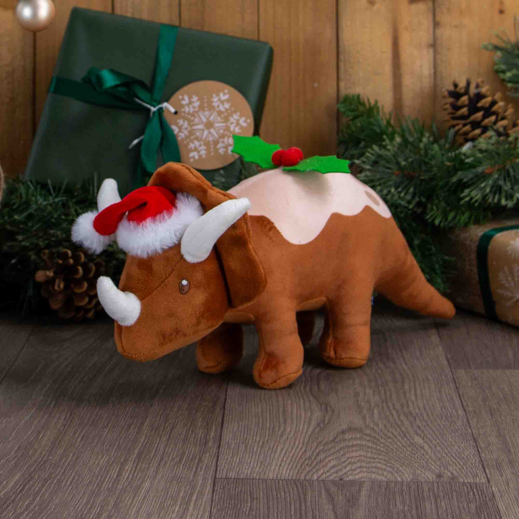 Ancol Dex the Dino Christmas Pud plush dog toy