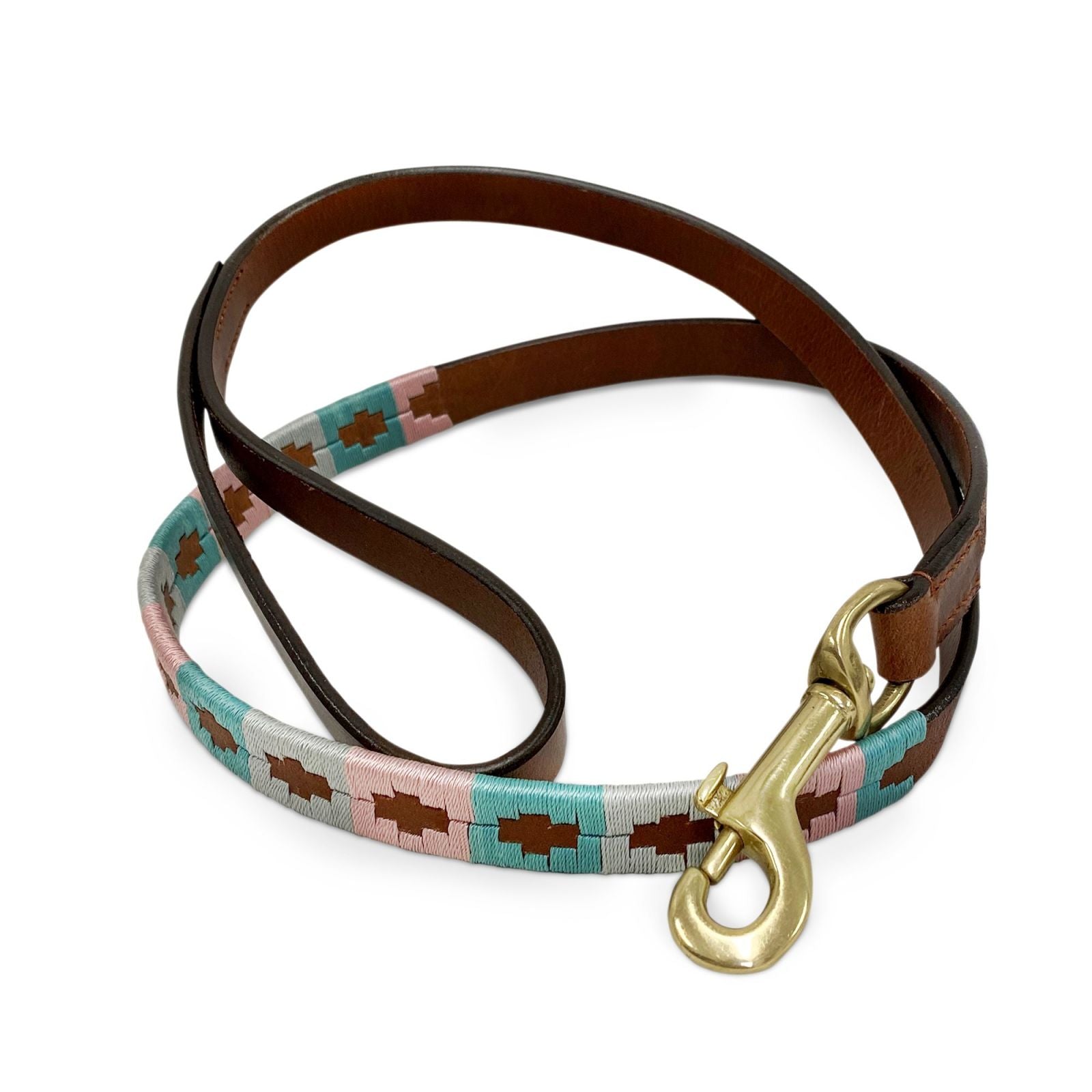 KM Elite Argentinian Leather Dog Lead – Narrow 1.9cm, Pink/Grey/Pastel Blue
