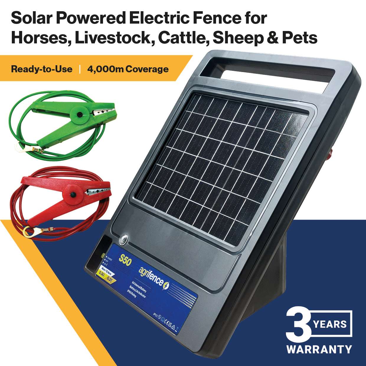 Agrifence S50 Solar Powered Electric Fence Energiser (0.5J) – Up to 4,000m Fenceline