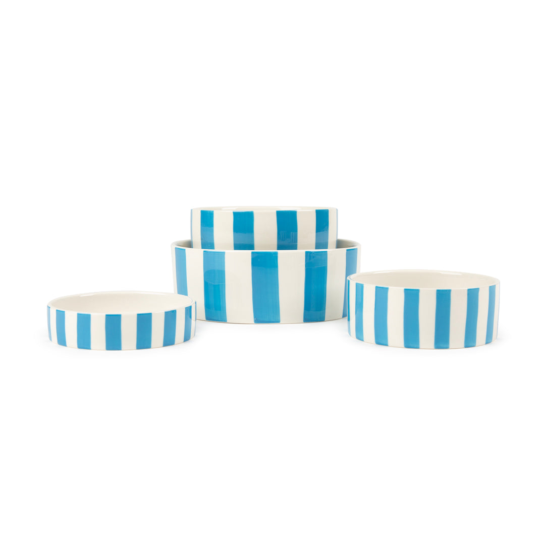 Scruffs Amalfi Stripe Cat Saucer 13cm Blue - Low Profile Whisker-Friendly Cat Bowl