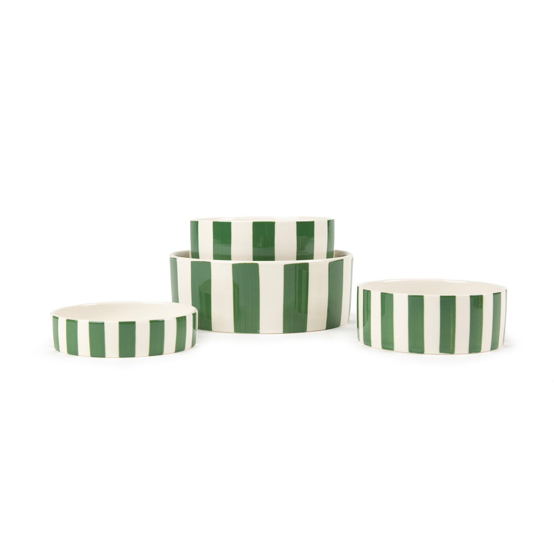 Scruffs Amalfi Stripe Food Bowl 19cm Green - Stylish Ceramic Dog Bowl