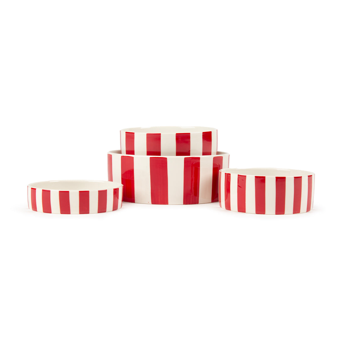 Scruffs Amalfi Stripe Food Bowl 15cm Red - Stoneware Ceramic Dog Bowl