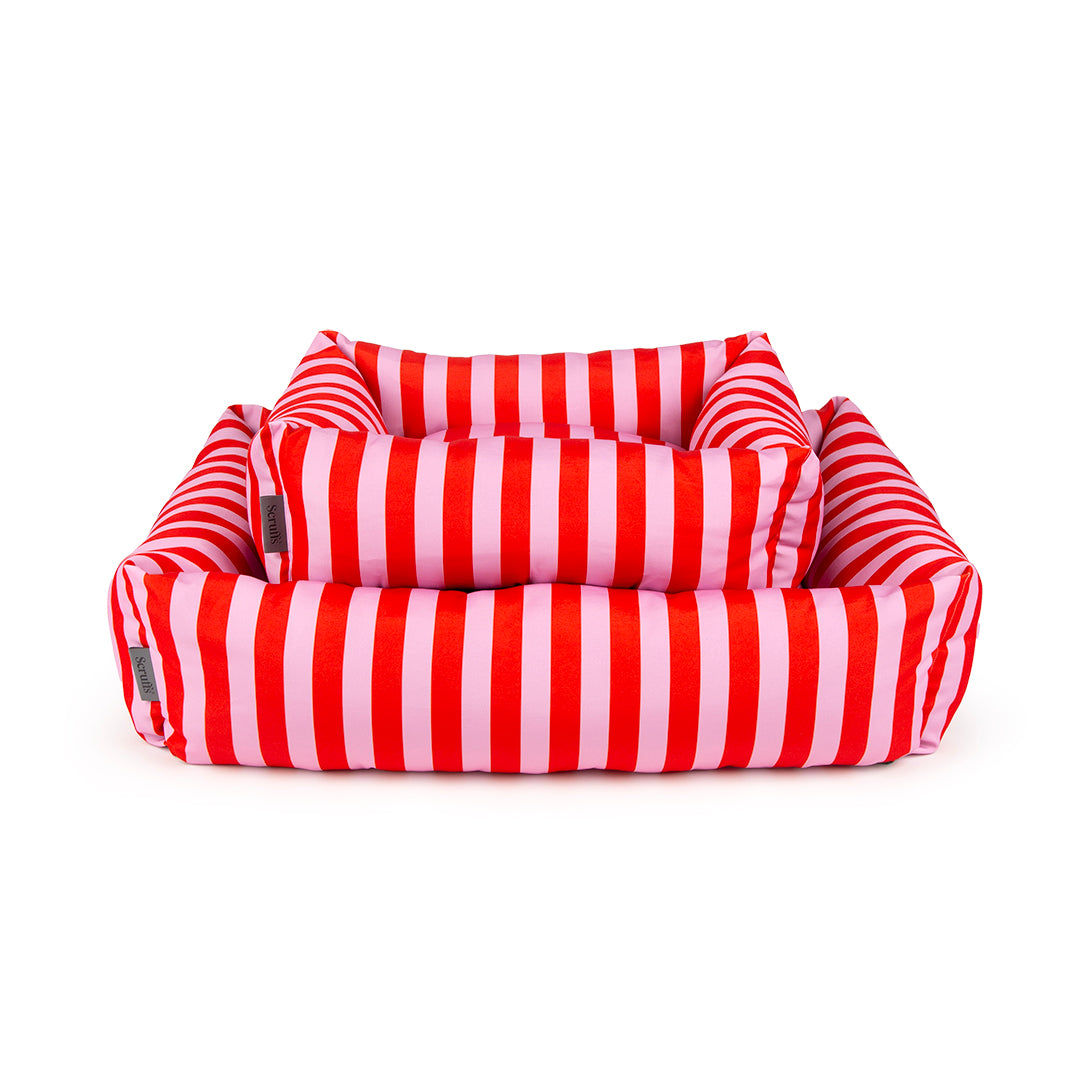 Scruffs Amalfi Box Bed M Pink Stripe - Washable Recycled Dog Bed