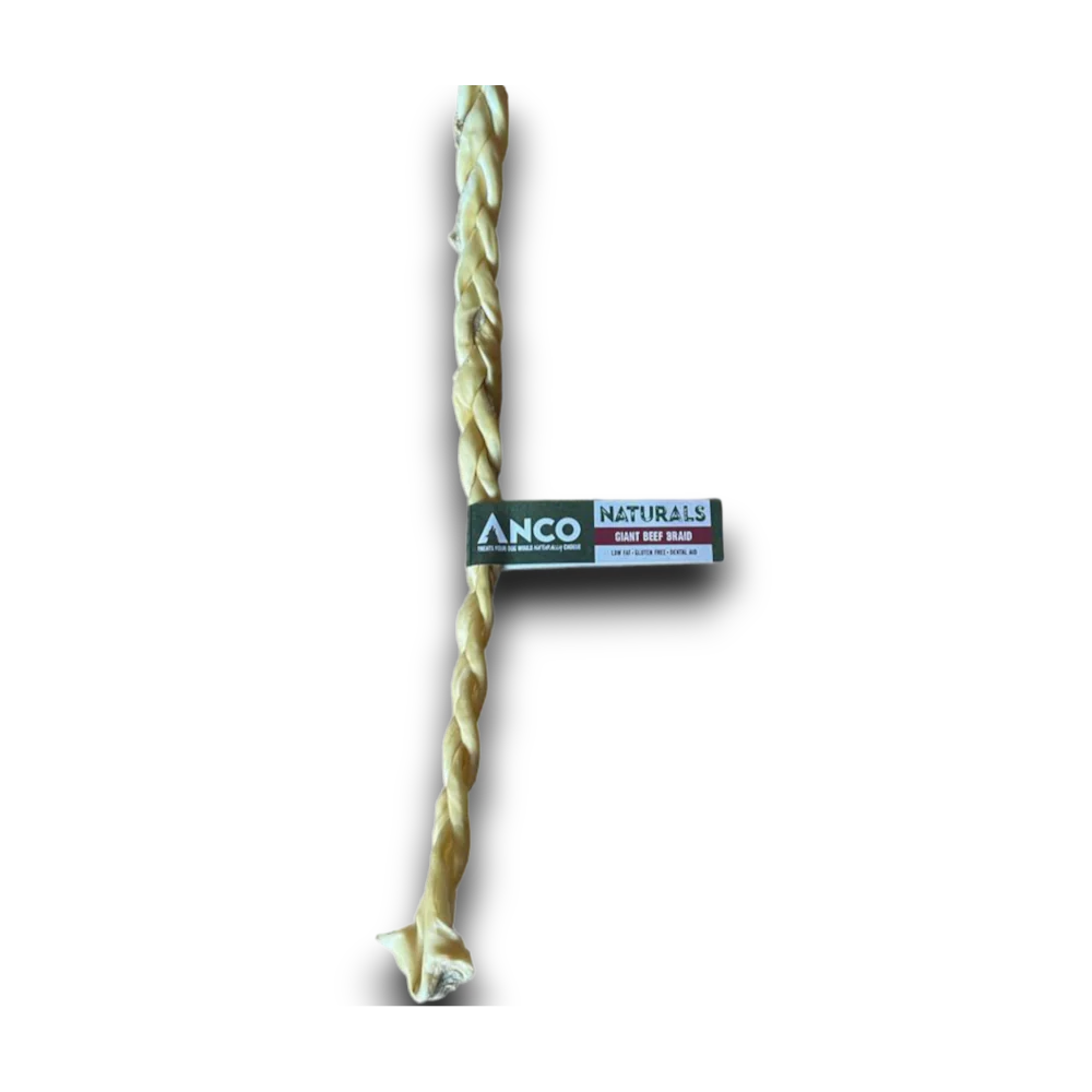 Anco Naturals Giant Beef Braid Dog Treat – 100% Natural, High-Protein Long-Lasting Chew