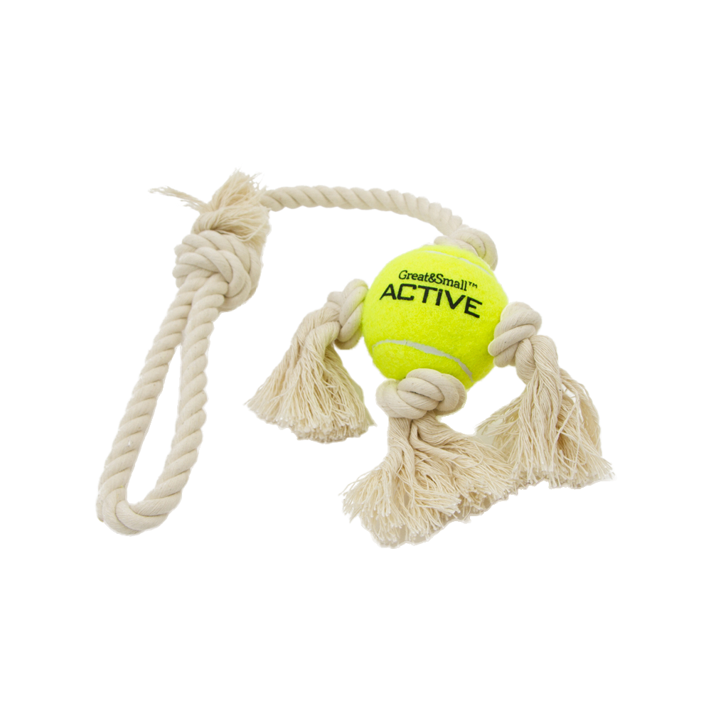 Great & Small 100% Cotton Rope Tug with Tennis Ball – 46cm Dog Toy