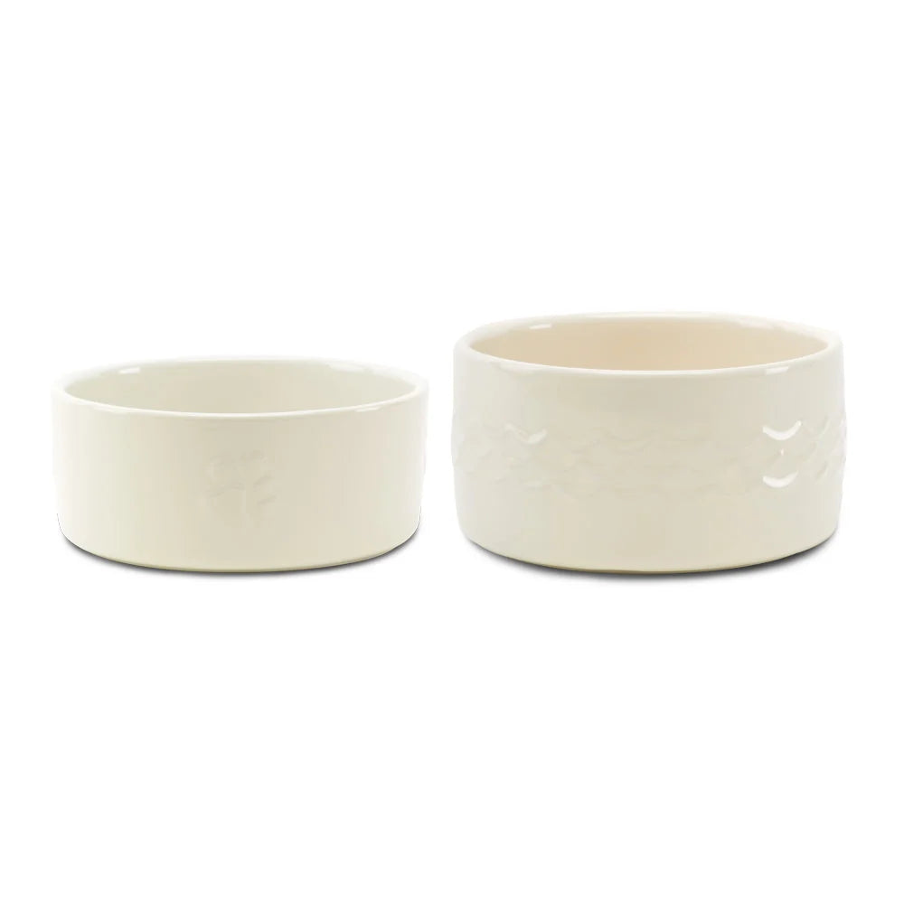 Scruffs Icon 2 Piece Pet Food & Water Bowl Set - 19cm Cream
