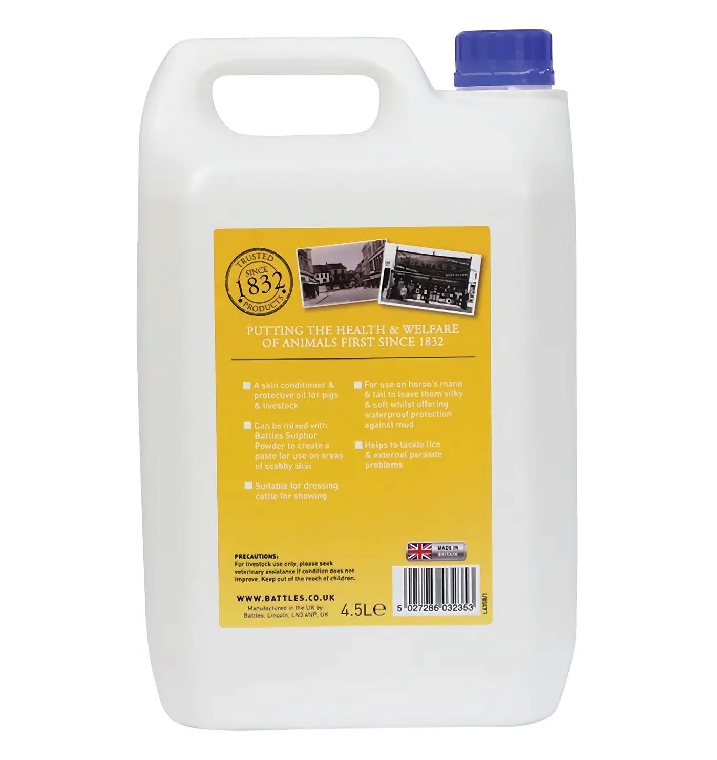 Battles Pig Oil – 4.5 Litre Skin Conditioning Oil for Livestock & Horses