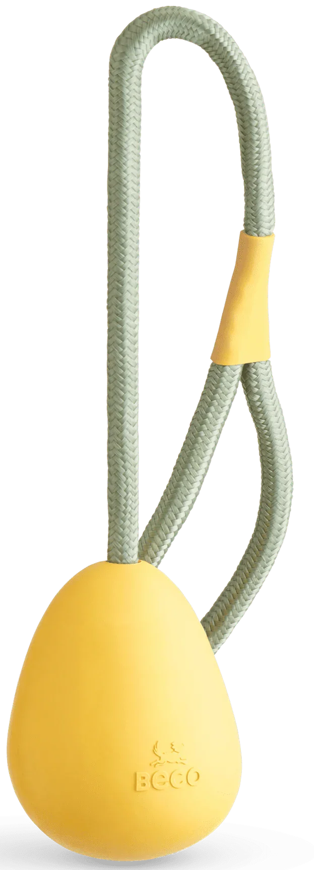 Beco Slinger Pebble Dog Toy – Natural Rubber Ball on a Rope, Egg Shape - Yellow
