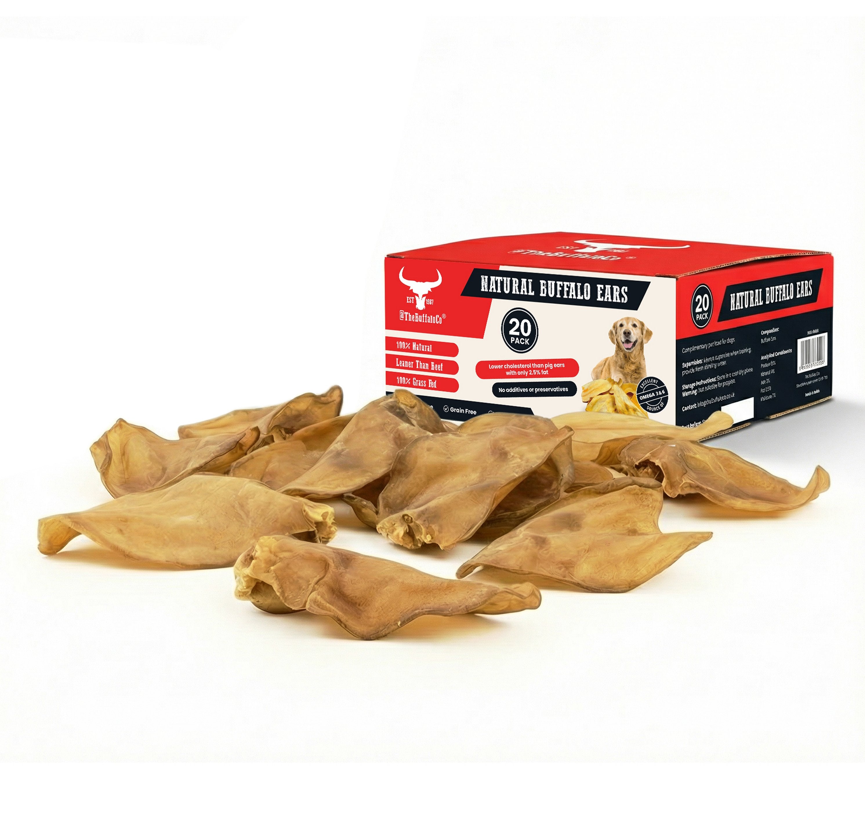 The Buffalo Co. Buffalo Ears Extra Large – Box of 20 Natural Dog Chews