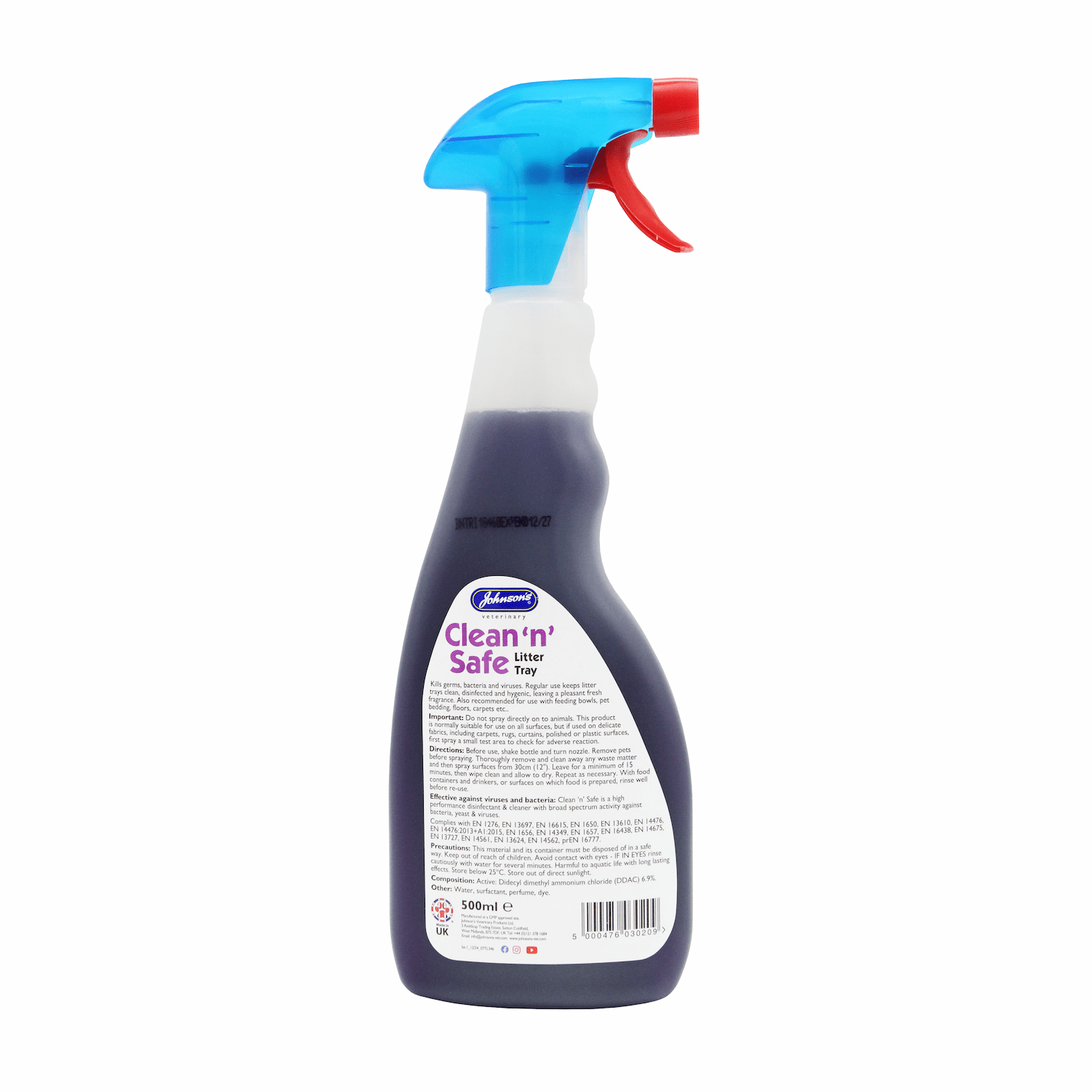 Johnson's Clean 'n' Safe Litter Tray Disinfectant – 500ml Trigger Spray