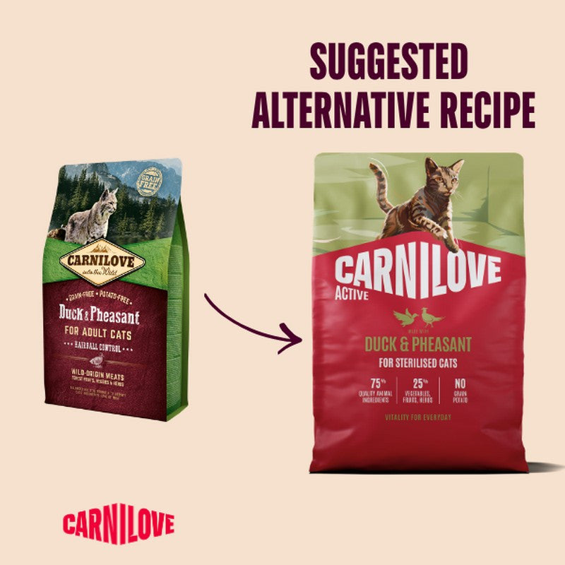 Carnilove Active Duck & Pheasant Grain-Free Dry Cat Food for Sterilised Adults 400g