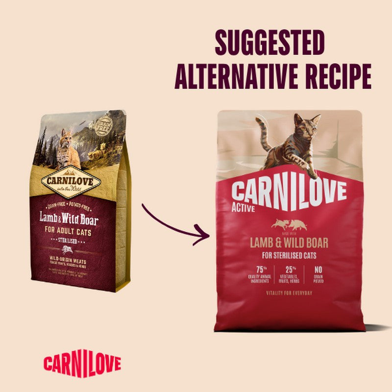 Carnilove Active Lamb & Wild Boar Grain-Free Dry Cat Food for Sterilised Adults 400g