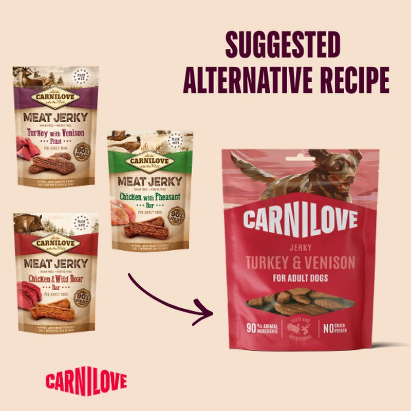 Carnilove Turkey & Venison Fillet Grain-Free Jerky Dog Treats 100g