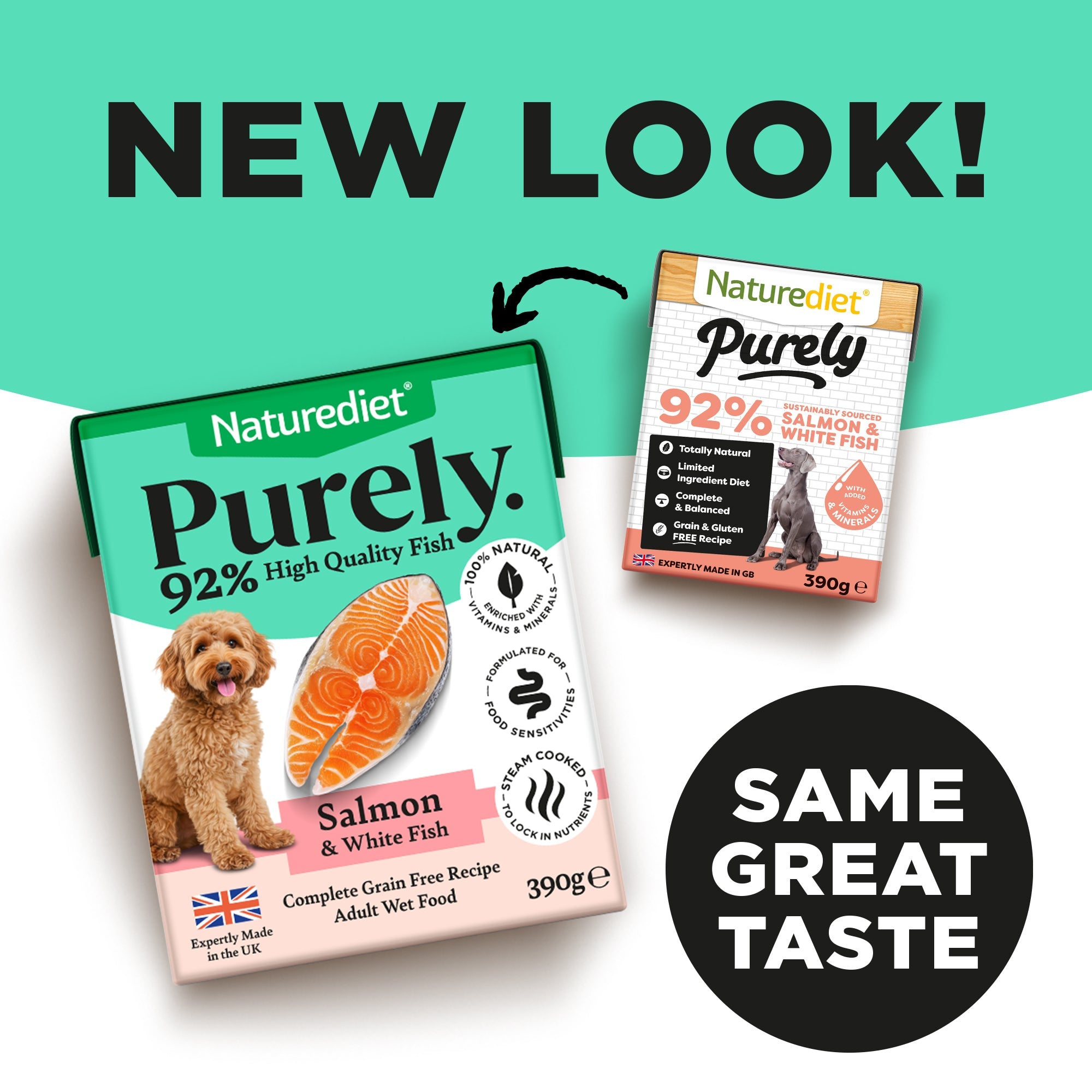 Naturediet Purely Salmon & White Fish – 390g Complete Grain Free Wet Dog Food
