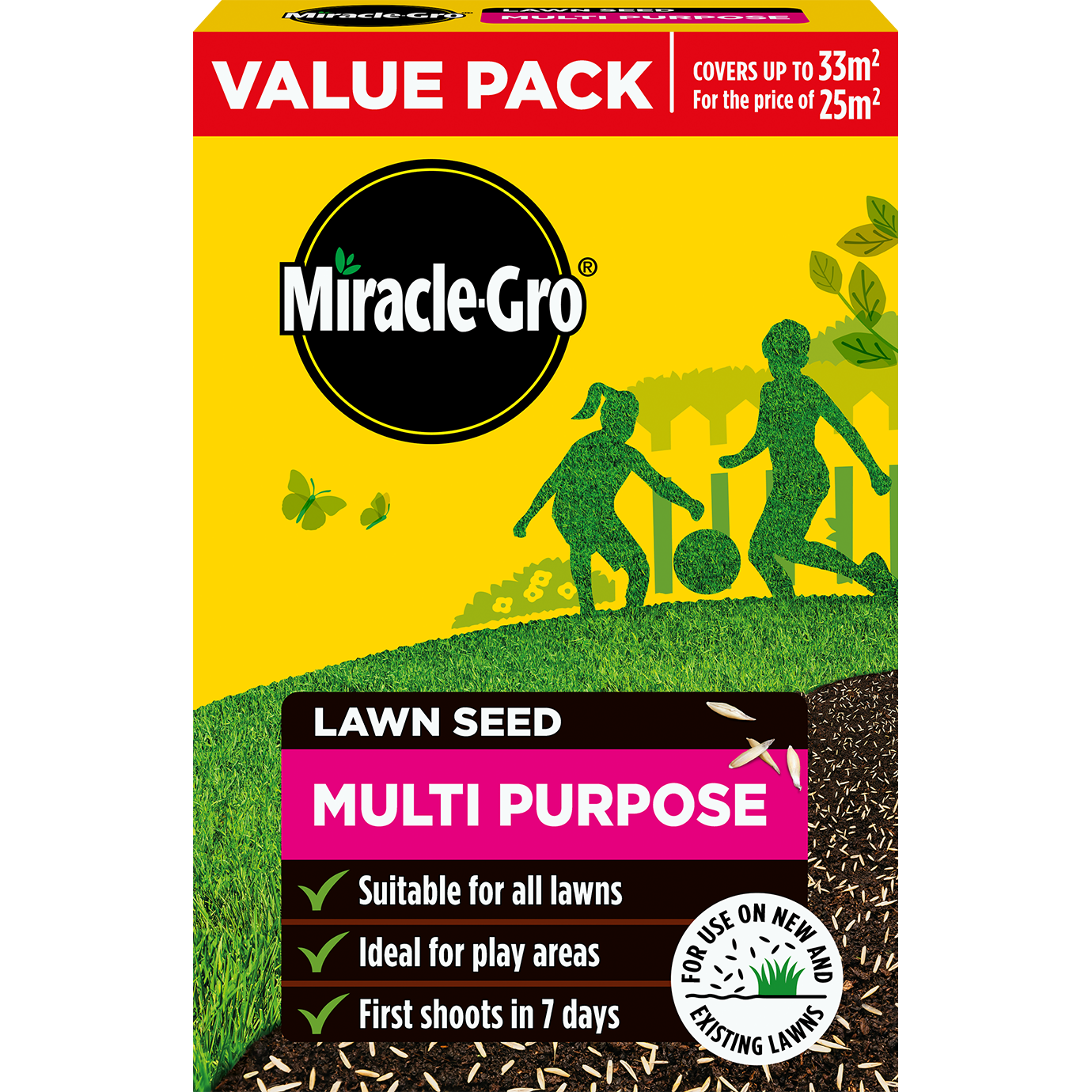 Miracle-Gro Multi Purpose Lawn Seed – 1kg Hard-Wearing Grass Seed, Covers 33m²