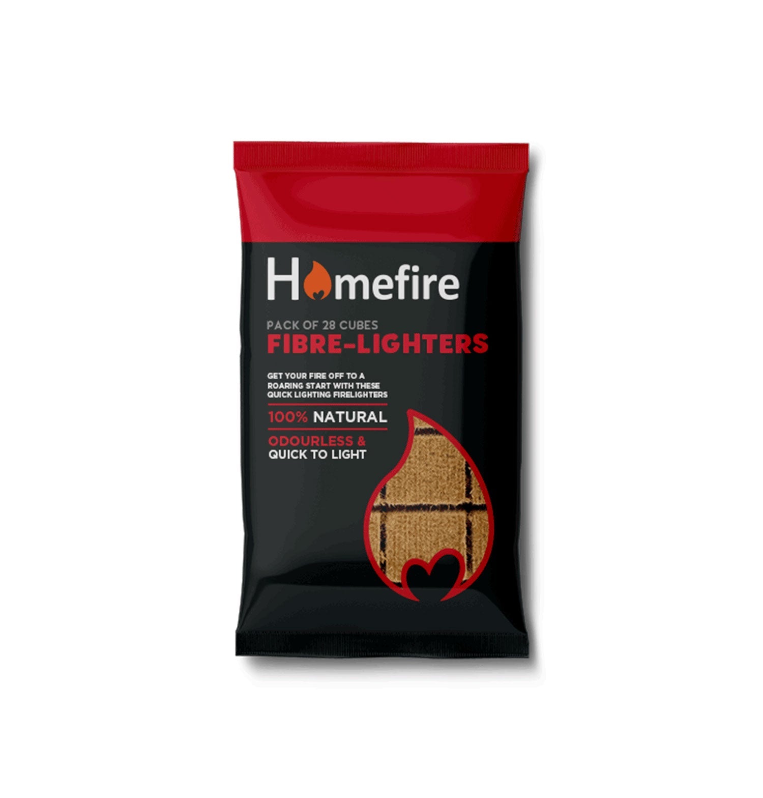 Homefire Fibre-Lighters 28 Pack - Natural Odourless Firelighters for Fireplaces, Stoves & BBQs