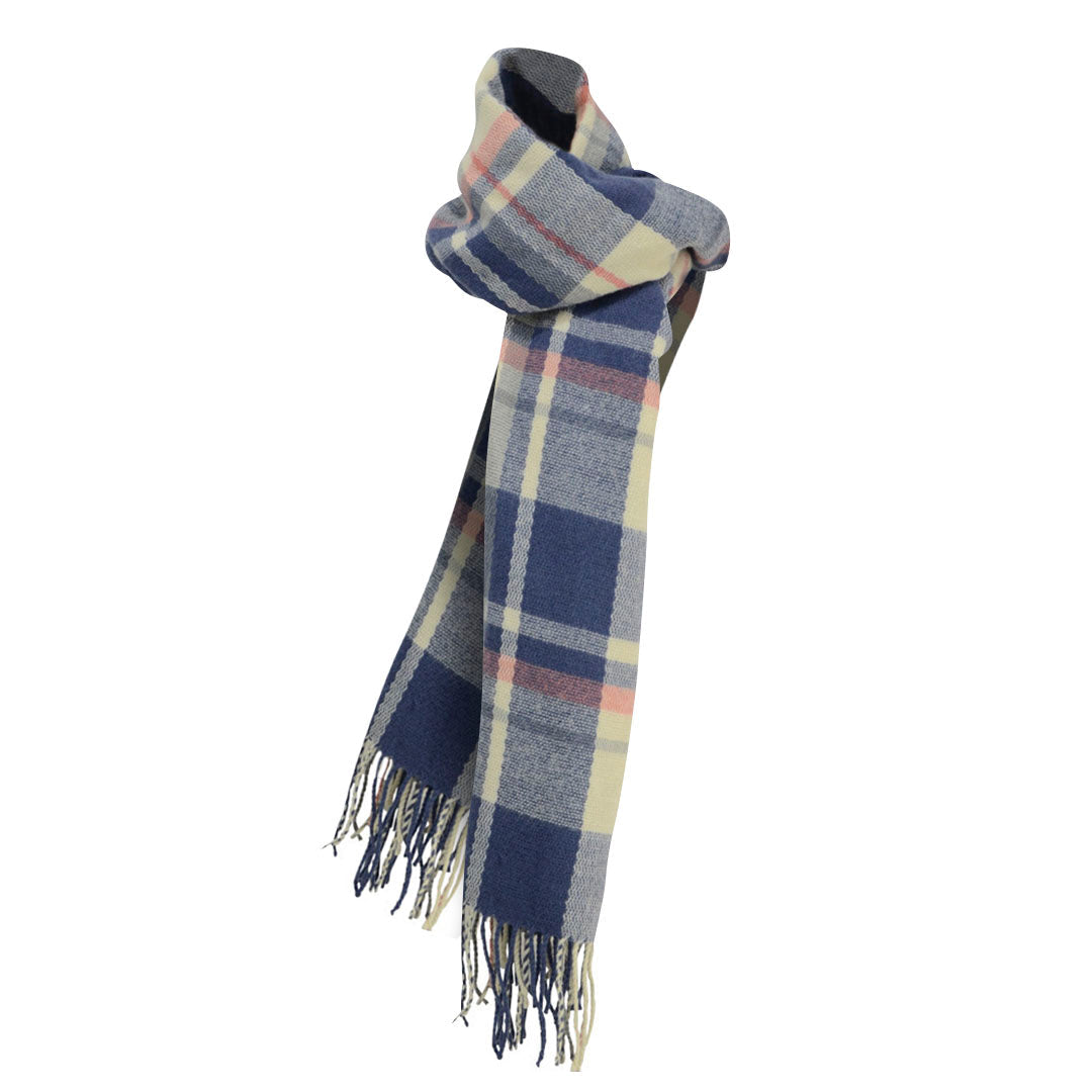 Hy Equestrian Ladies Supersoft Tartan Scarf – Navy/Fig/White