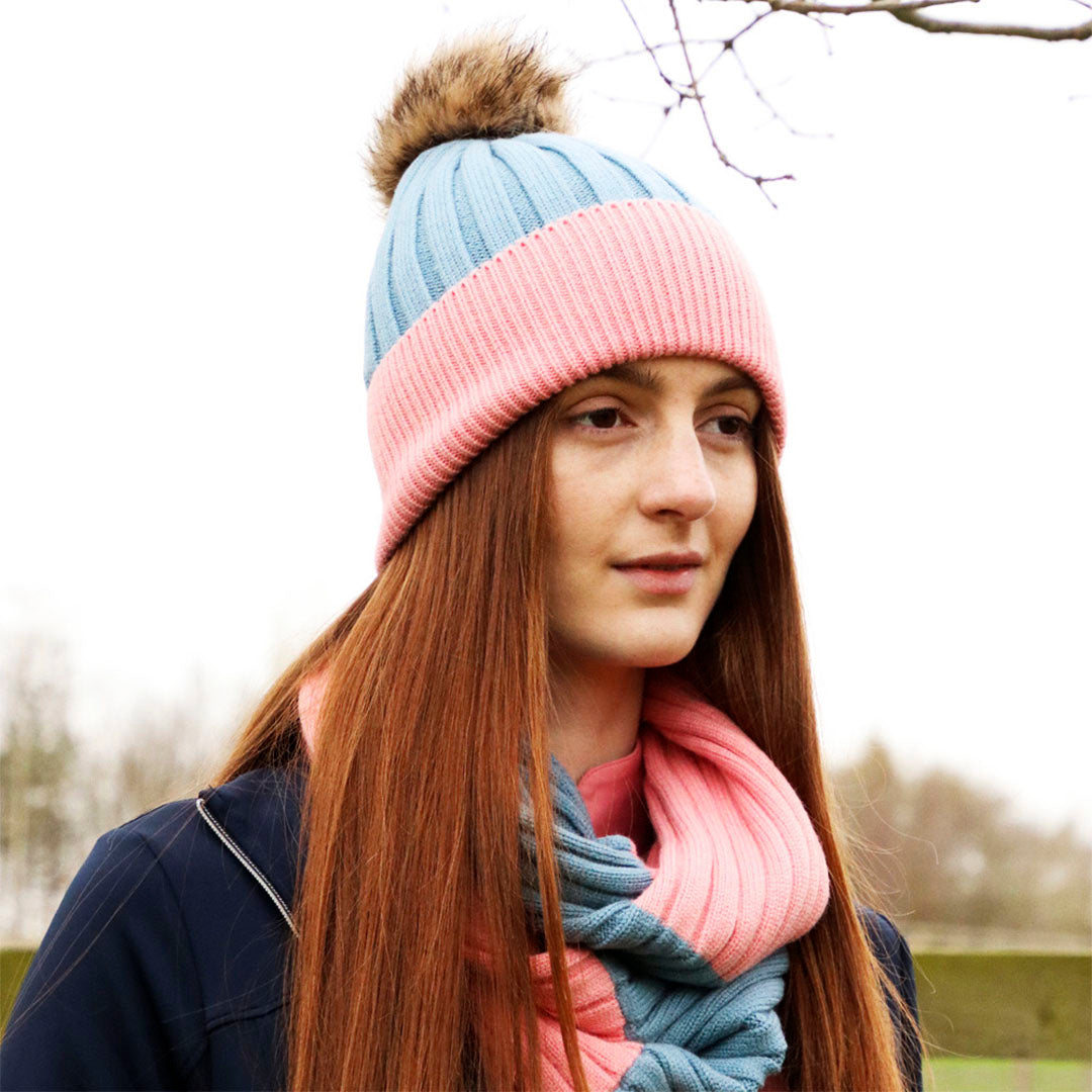 Hy Equestrian Synergy Luxury Snood – Aqua/Rose, Knitted Neck Warmer