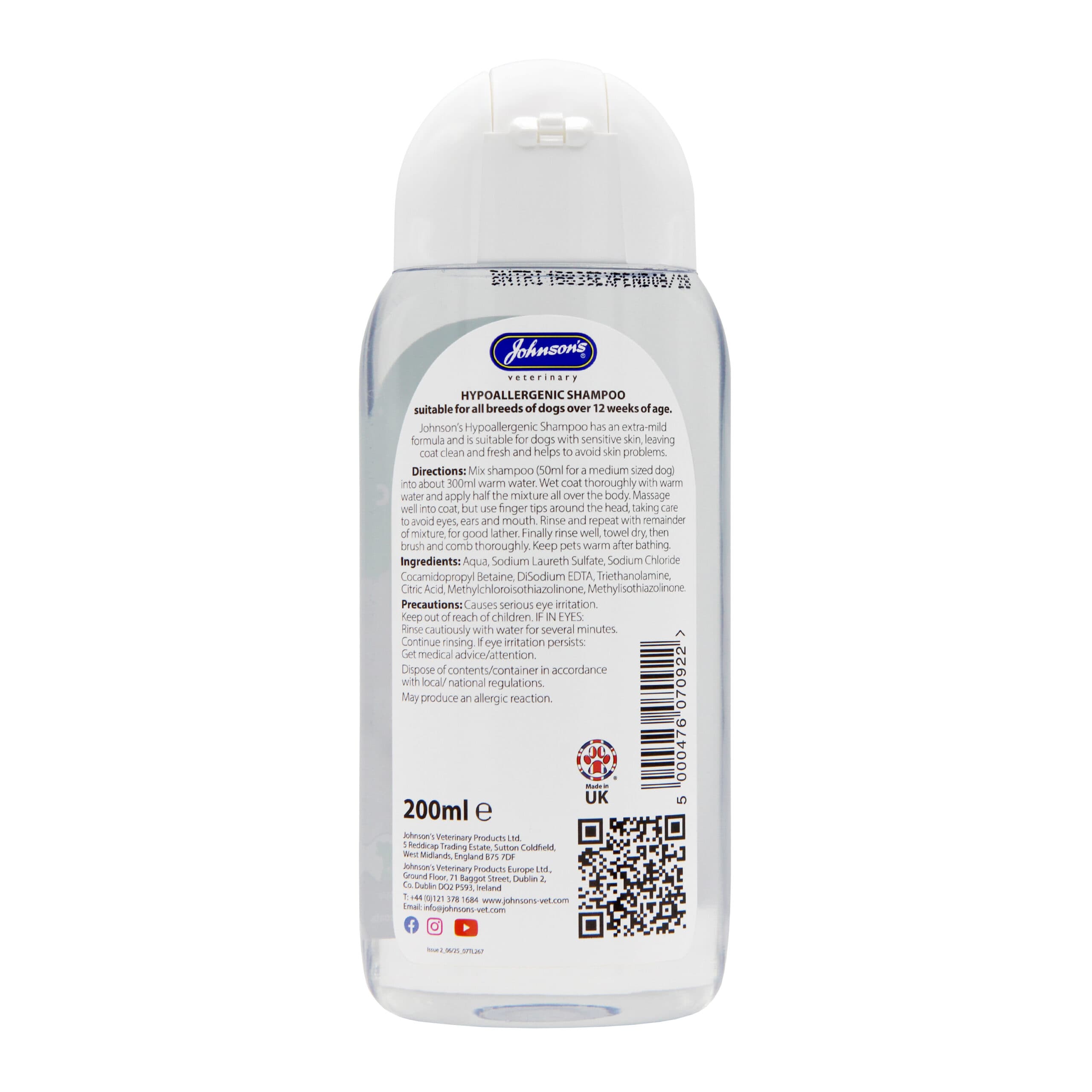 Johnson's Sensitive Hypo-allergenic Dog Shampoo – 200ml, Extra Mild
