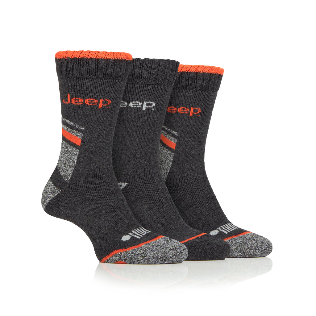 Jeep Mens Performance Workwear Socks 3 Pack Charcoal/Orange