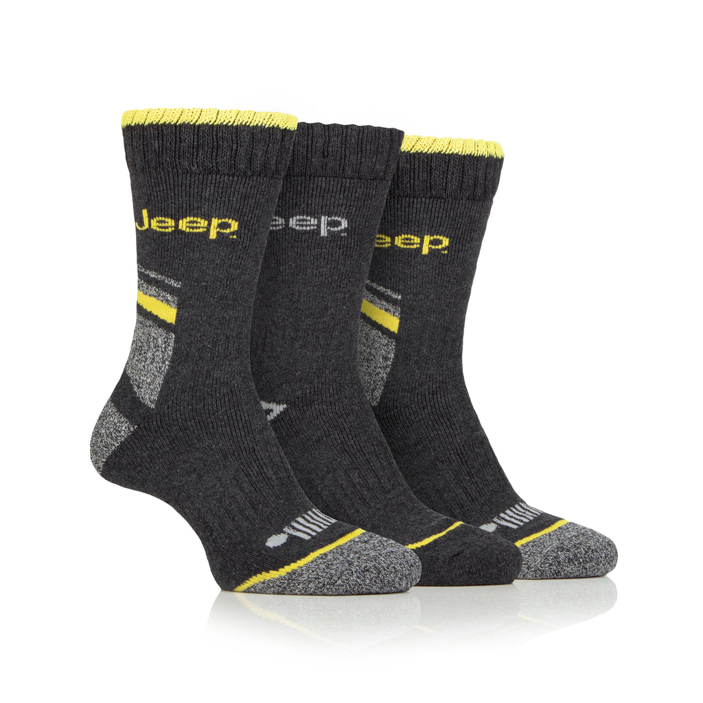 Jeep Mens Performance Workwear Socks 3 Pack Charcoal/Yellow