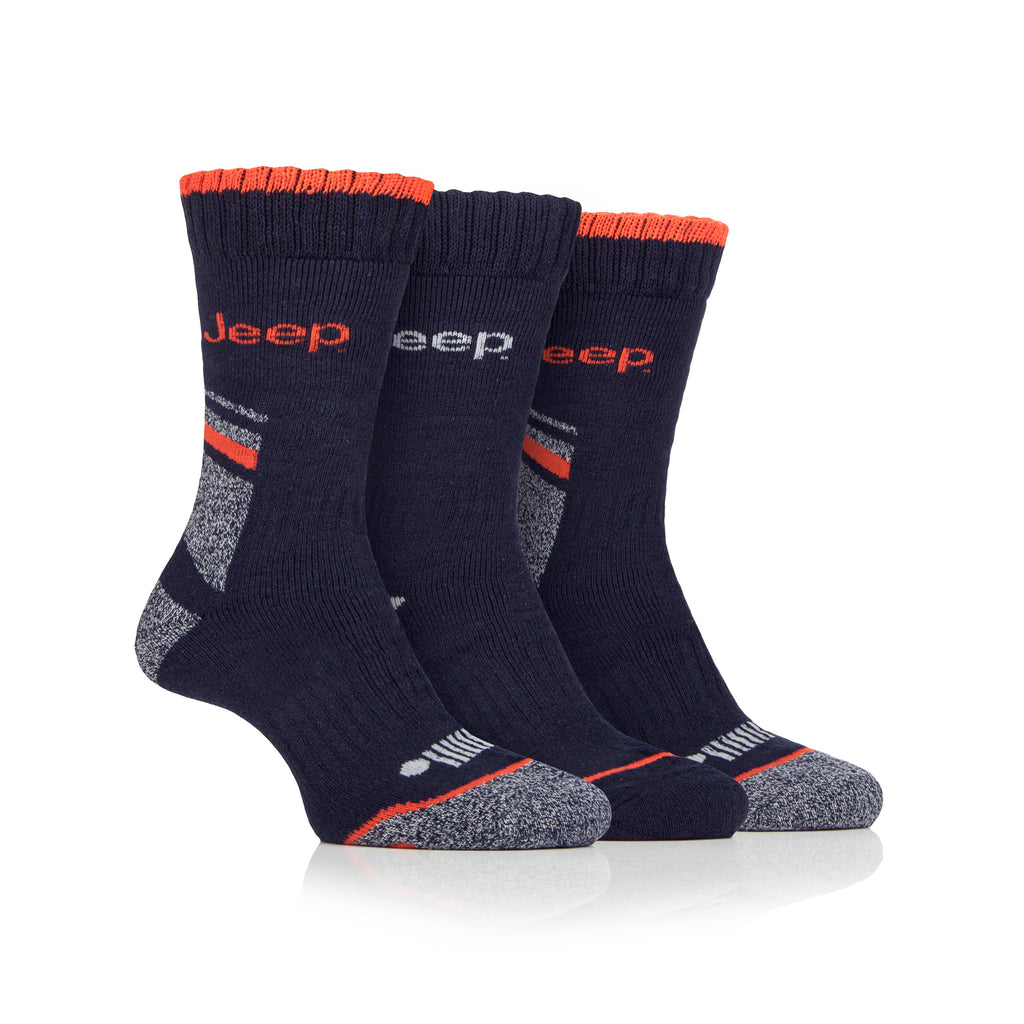 Jeep Mens Performance Workwear Socks 3 Pack Navy/Orange