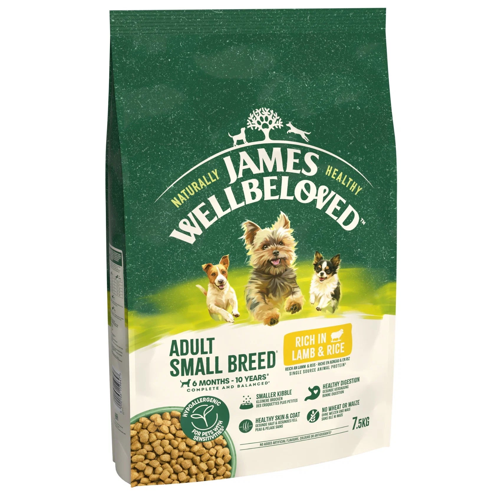 James Wellbeloved Adult Small Breed Lamb & Rice Hypoallergenic Dry Dog Food, 7.5kg