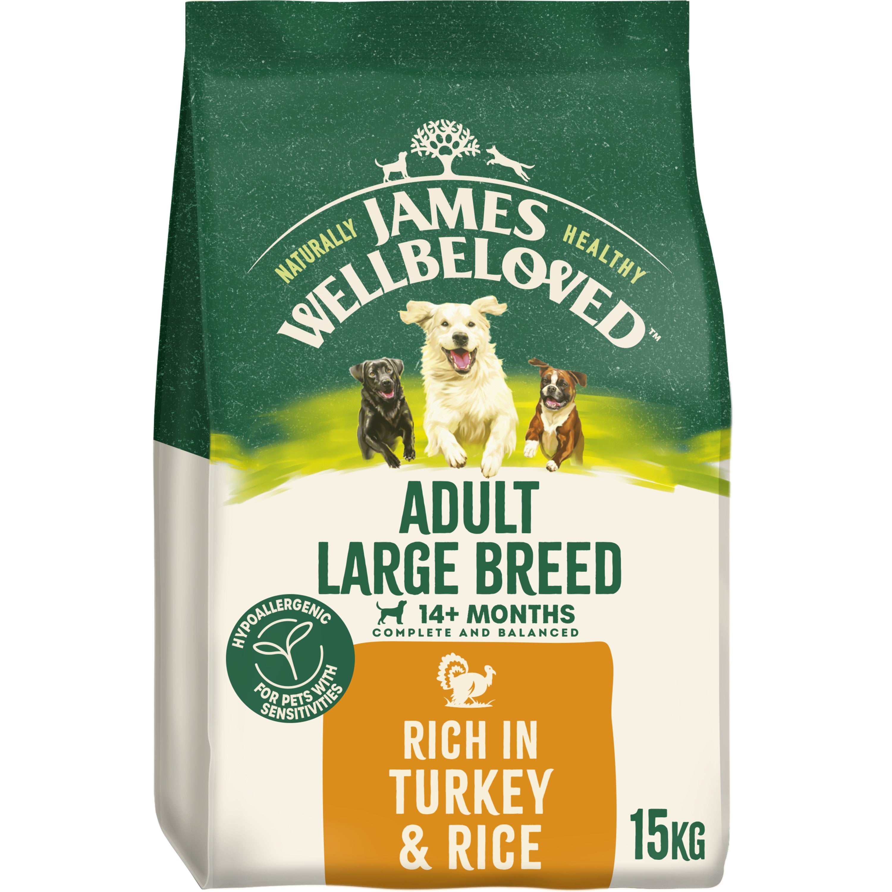 James Wellbeloved Adult Large Breed Turkey & Rice – 15kg Hypoallergenic Dog Food
