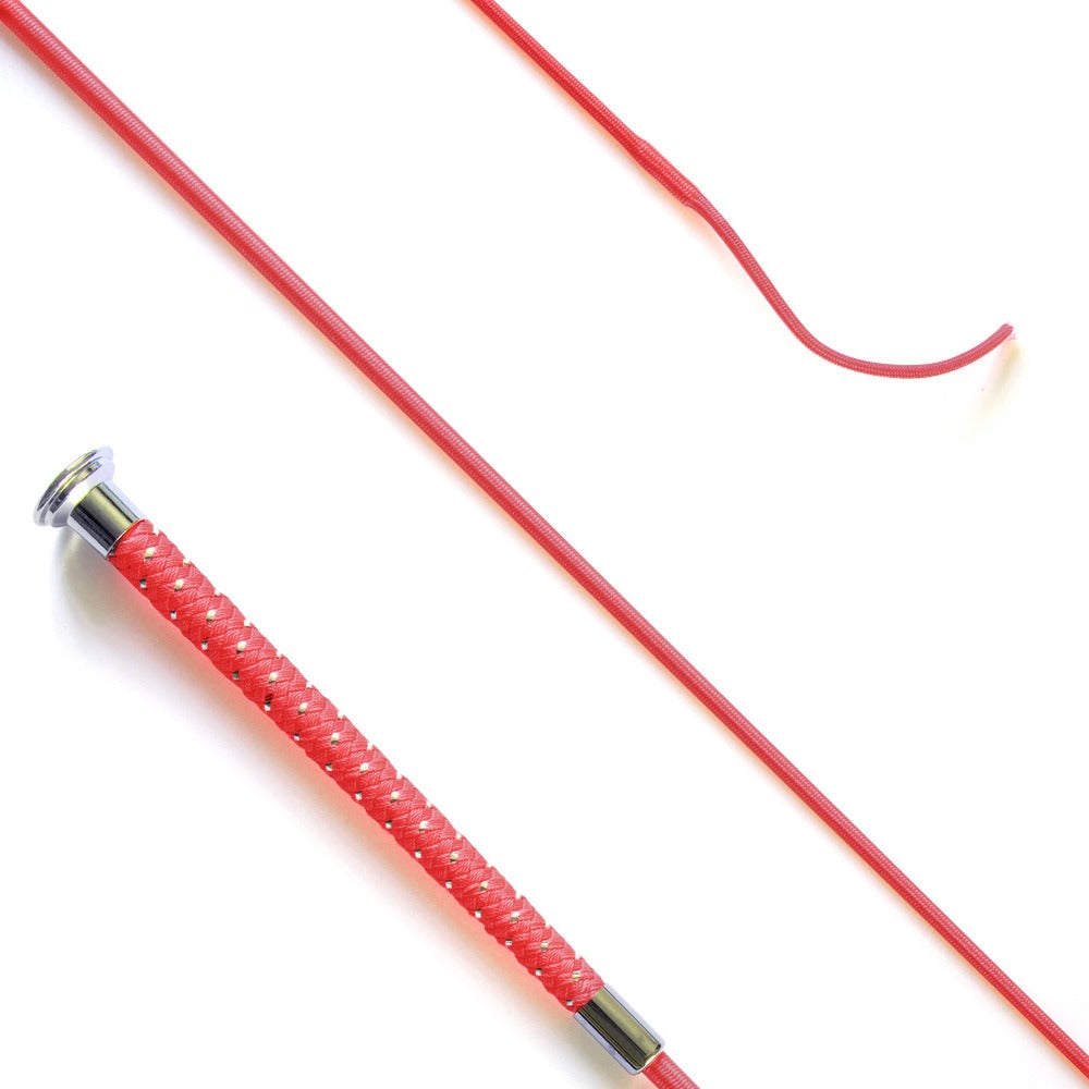 KM Elite Dressage Whip with Silver Braided Grip, red handle, 110cm