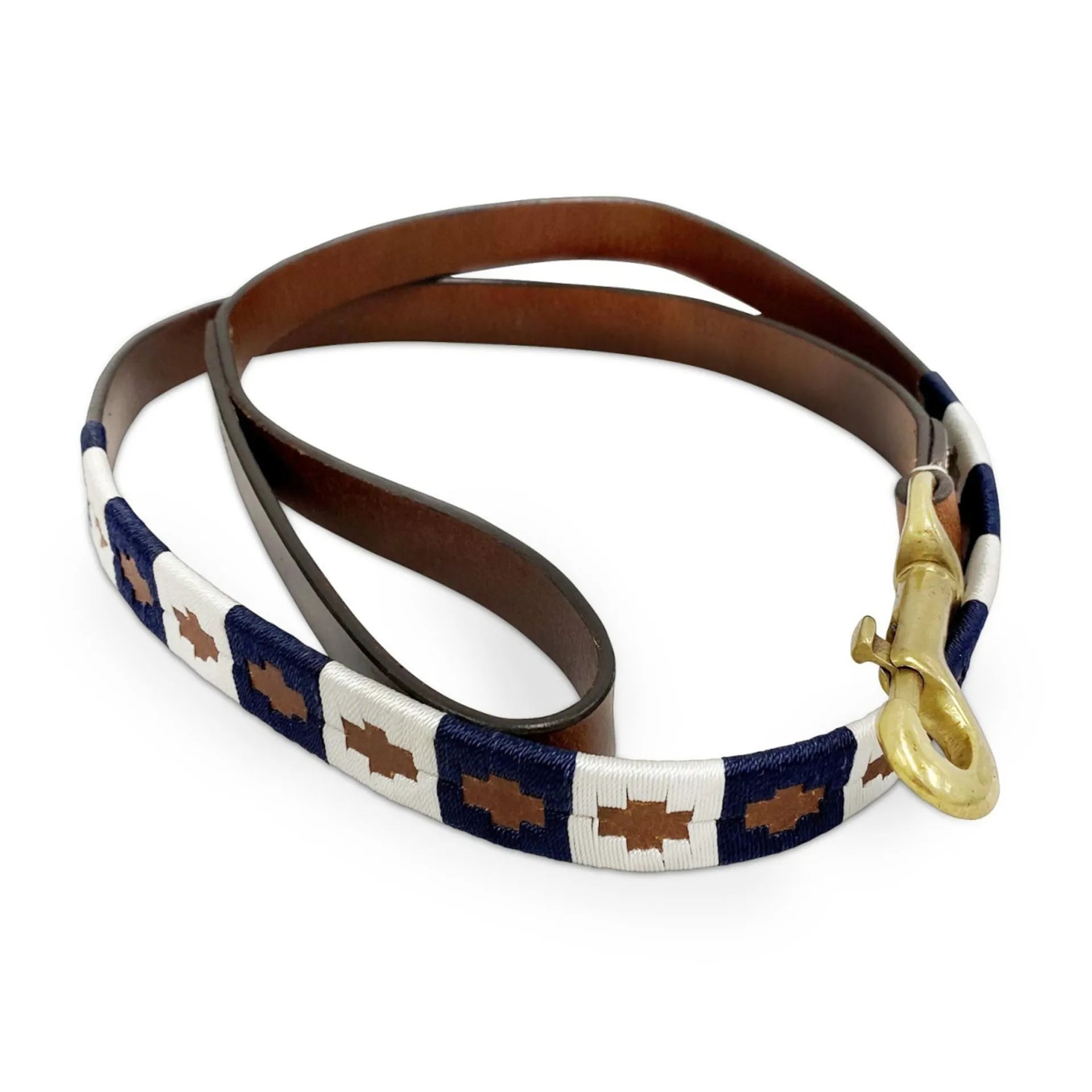 KM Elite Argentinian Dog Lead – Admiral Navy & White Leather Lead