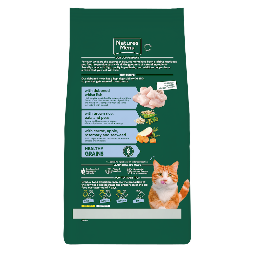 Natures Menu Cat High in Meat Healthy Grains – White Fish, 1.25kg Dry Food