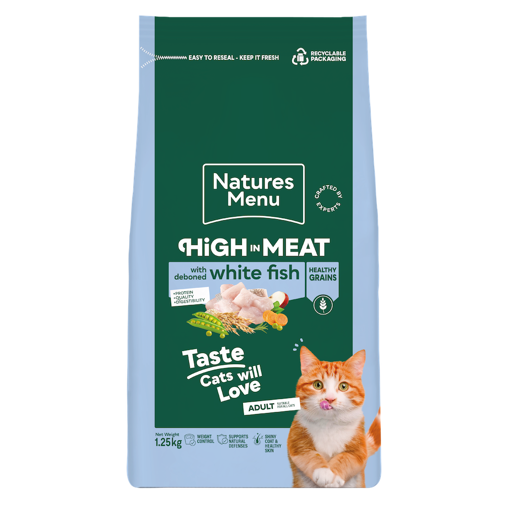 Natures Menu Cat High in Meat Healthy Grains – White Fish, 1.25kg Dry Food