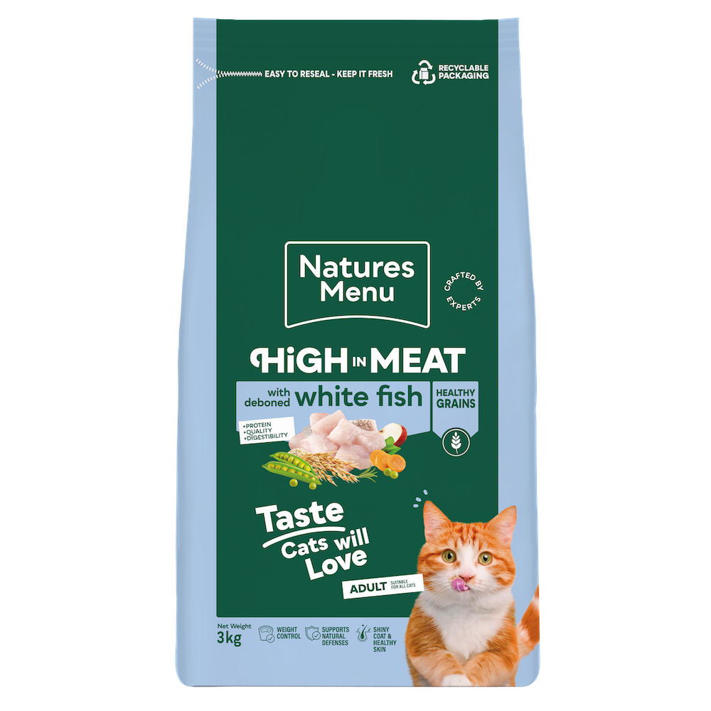 Natures Menu Cat High in Meat Healthy Grains – White Fish, 3kg Dry Food