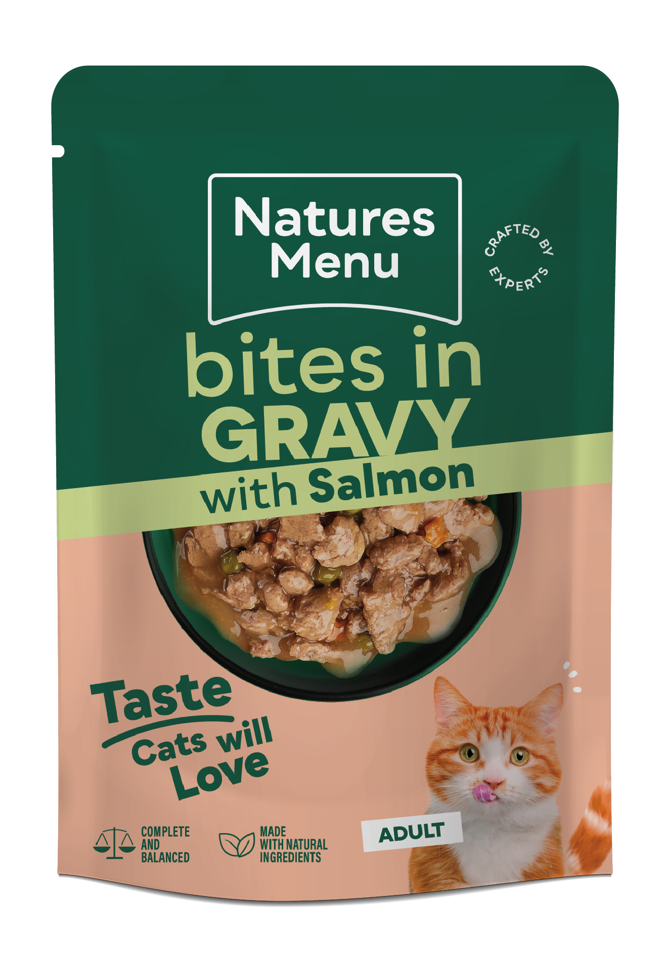 Natures Menu Salmon Bites in Gravy – 85g Pouch, Complete Wet Cat Food